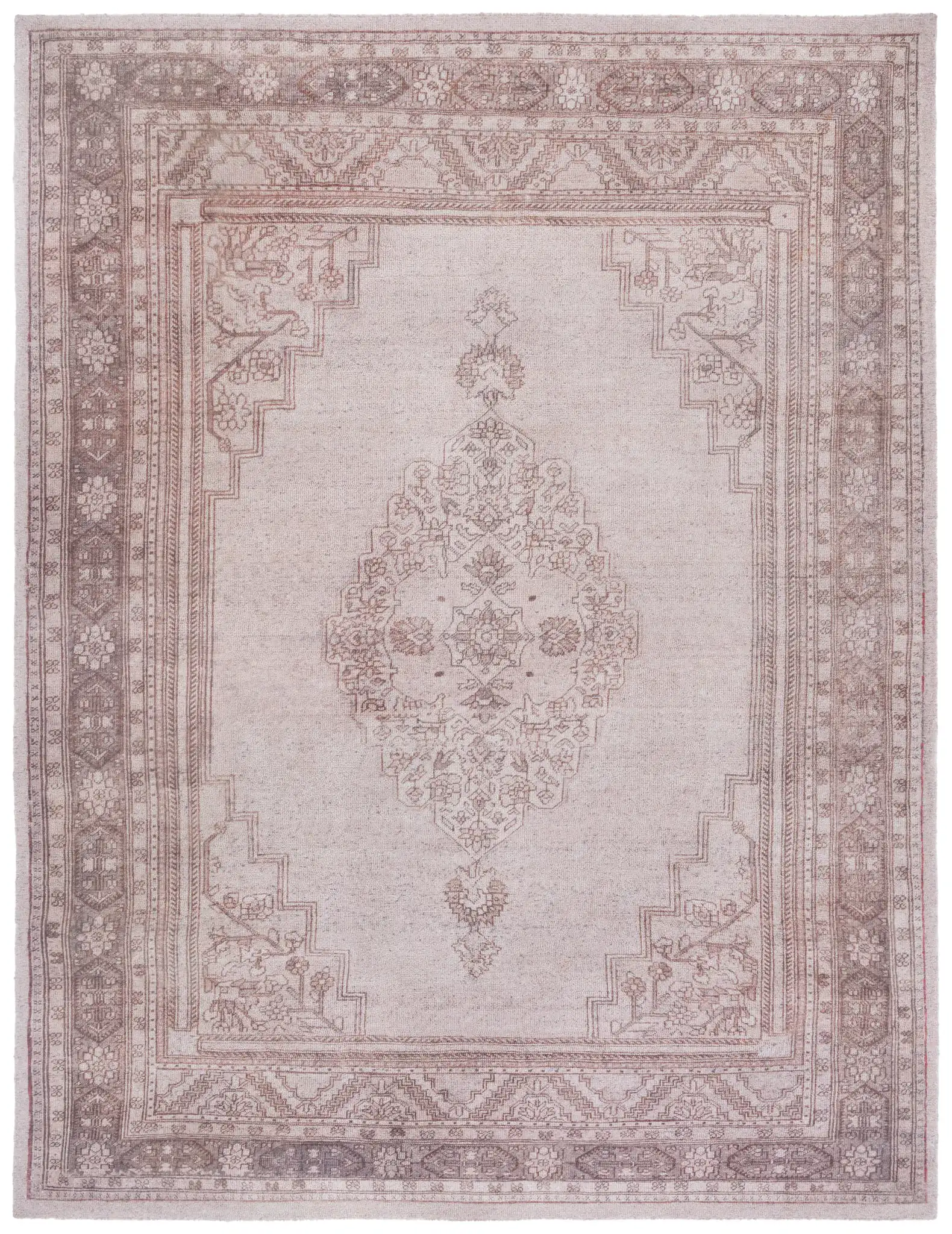 Classic Vintage Stepped Medallion Hand-Tufted Rug in Gray / Beige
