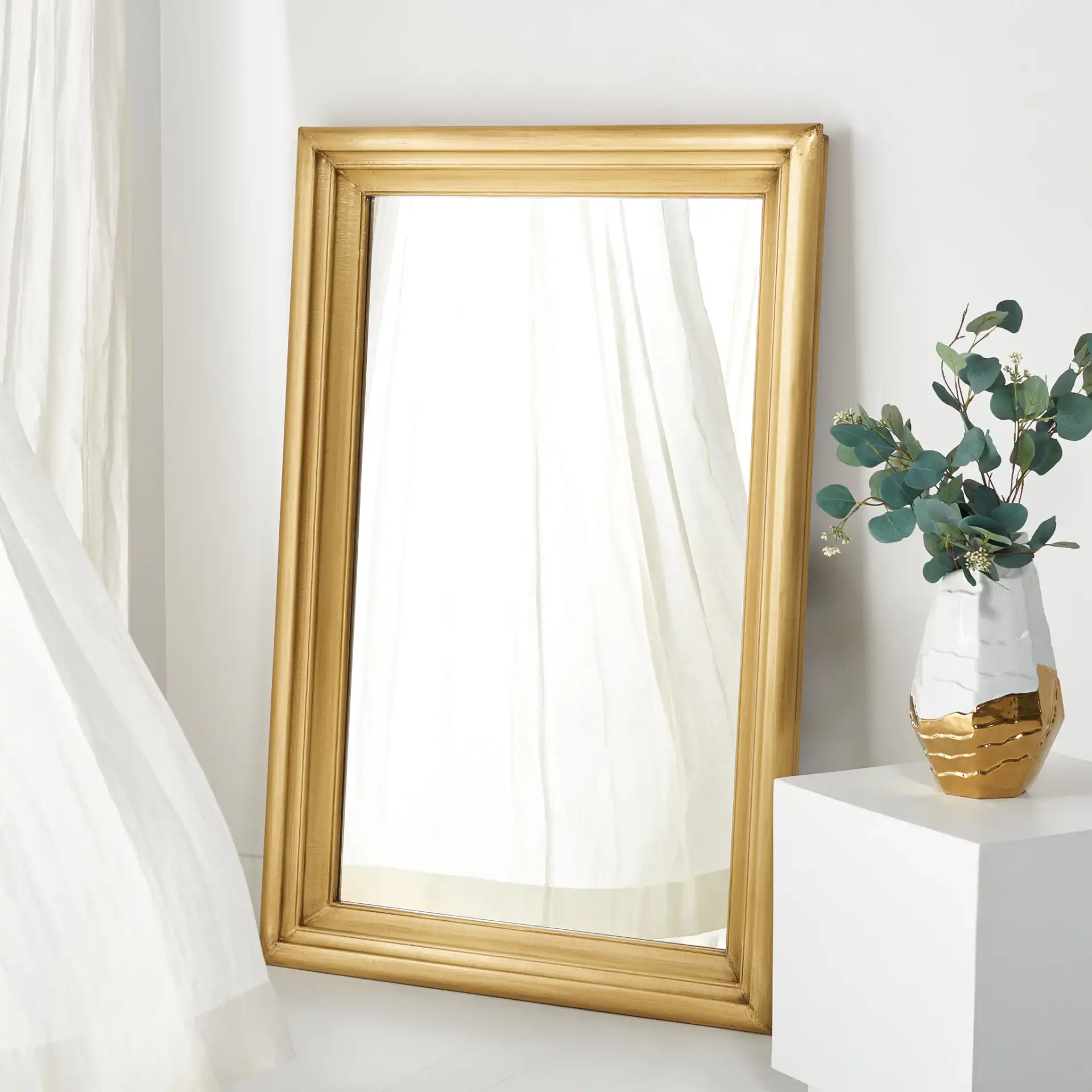 Francesca Medium Rectangular Mirror in Silver in a styled room