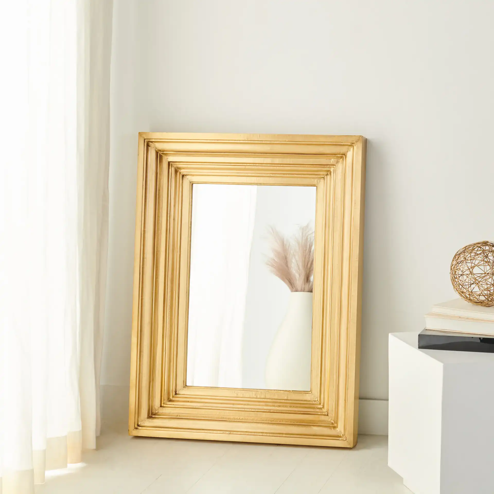 Kerry Small Rectangular Wall Mirror in Silver in a styled room