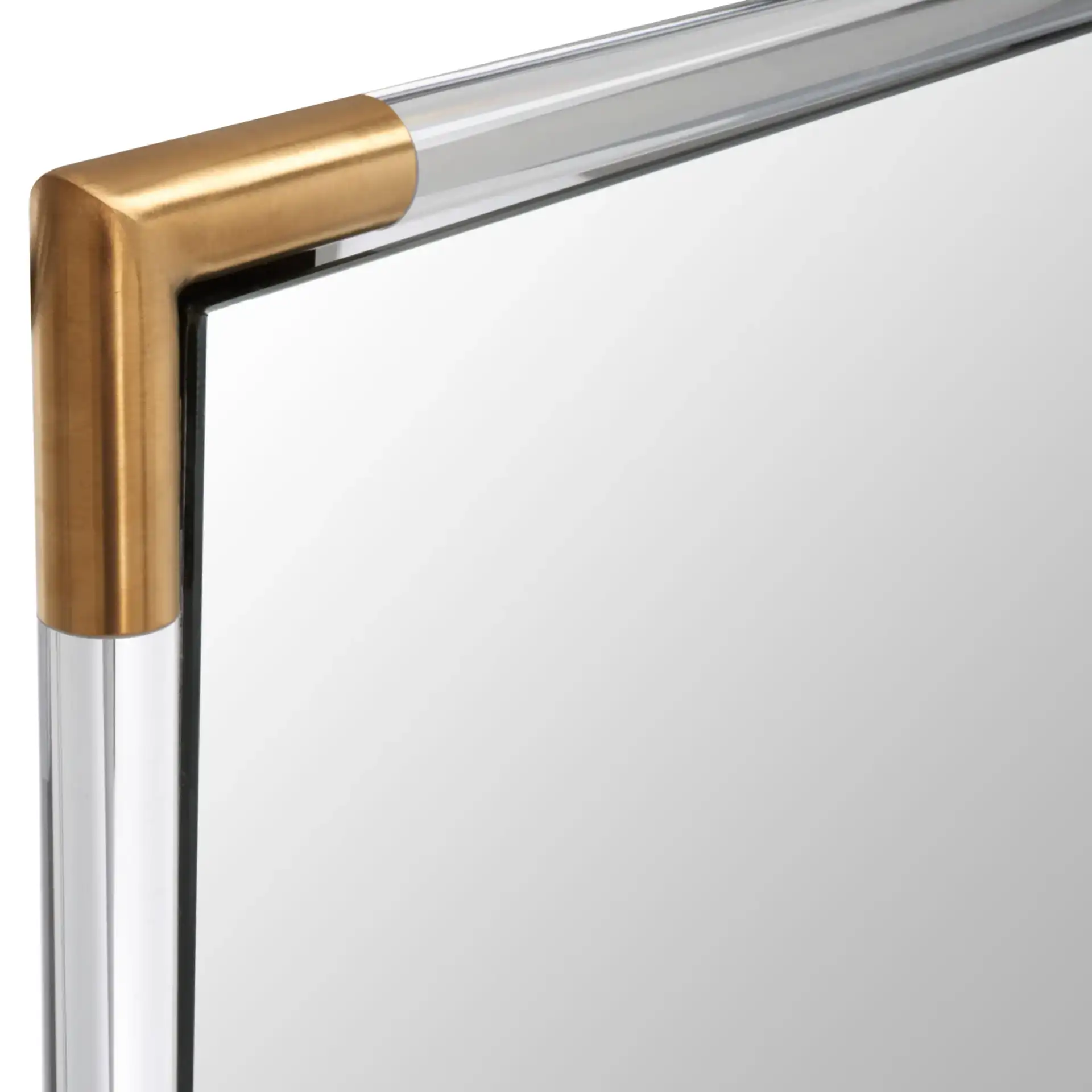Amina Square Acrylic Mirror in Gold / Clear in a styled room