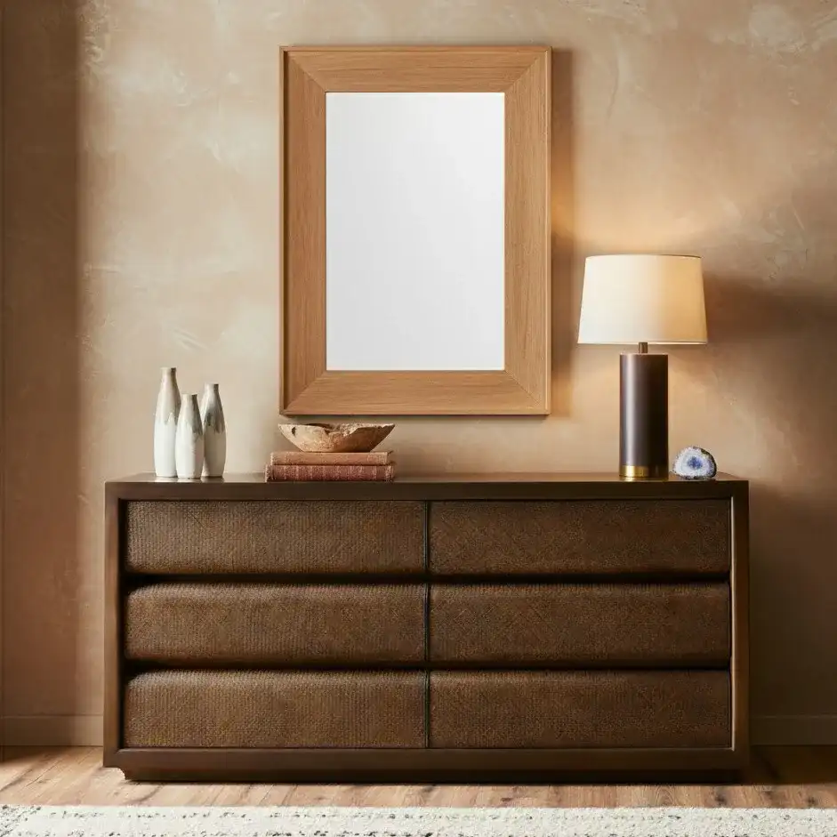 Ingall Wood Mirror in Natural in a styled room