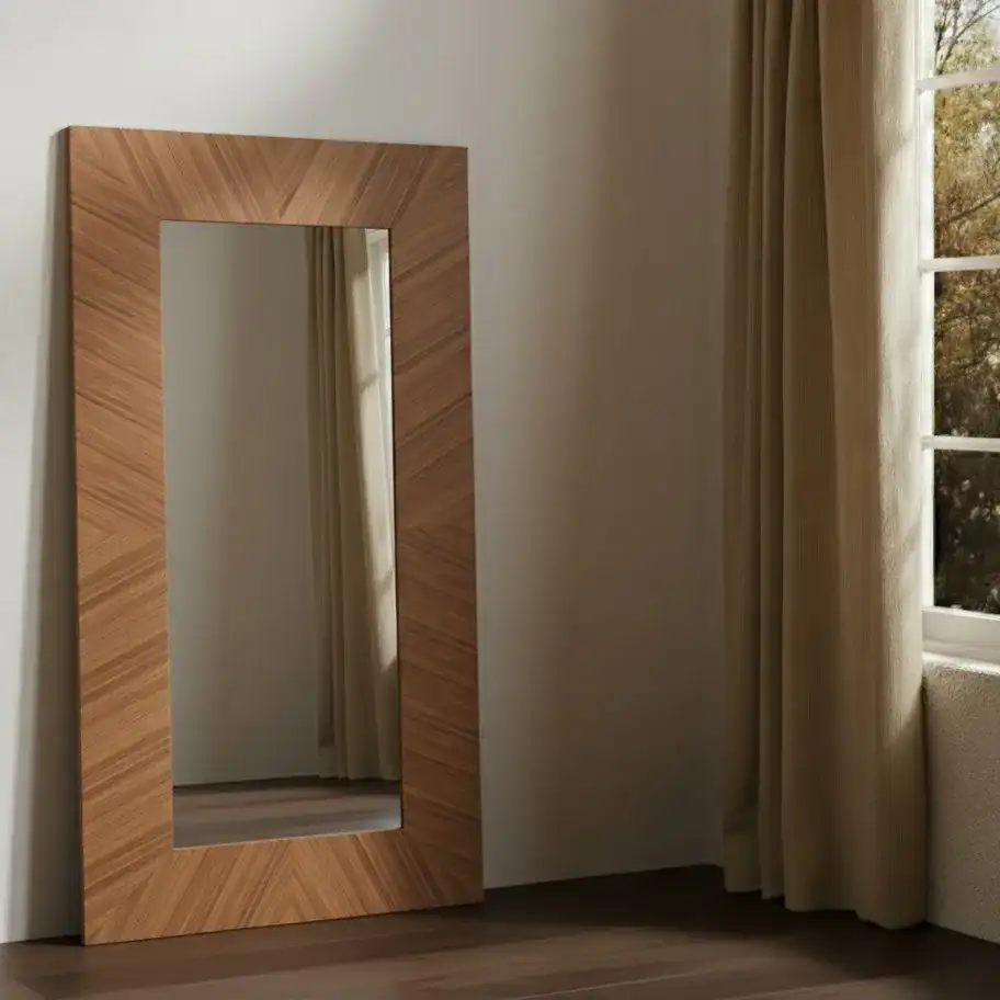Lacarlo Rectangular 63-Inch Wood Mirror in Walnut in a styled room