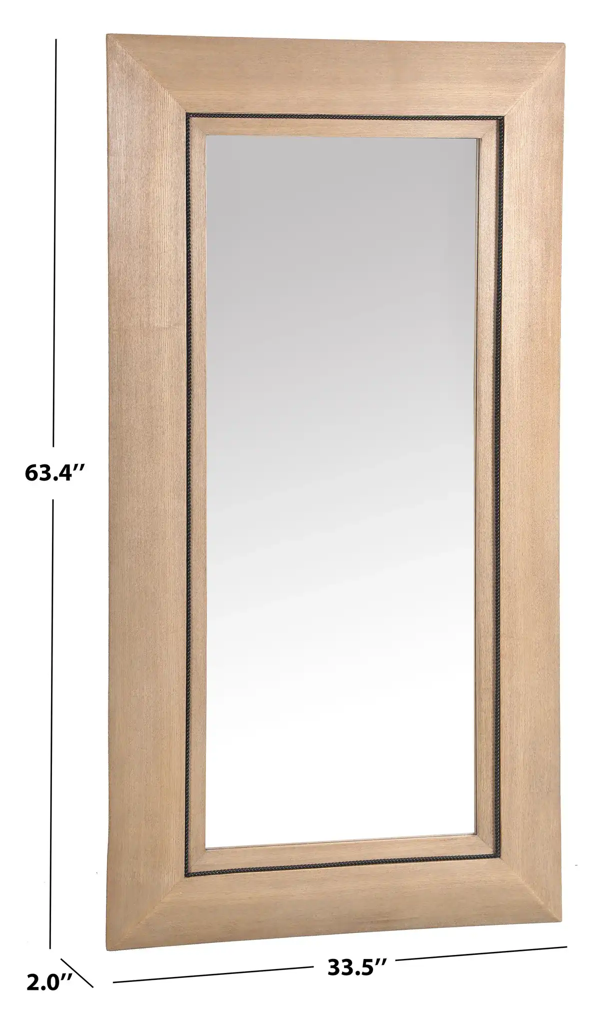 Tenric Large Rectangular Wood Mirror in Natural, detail view