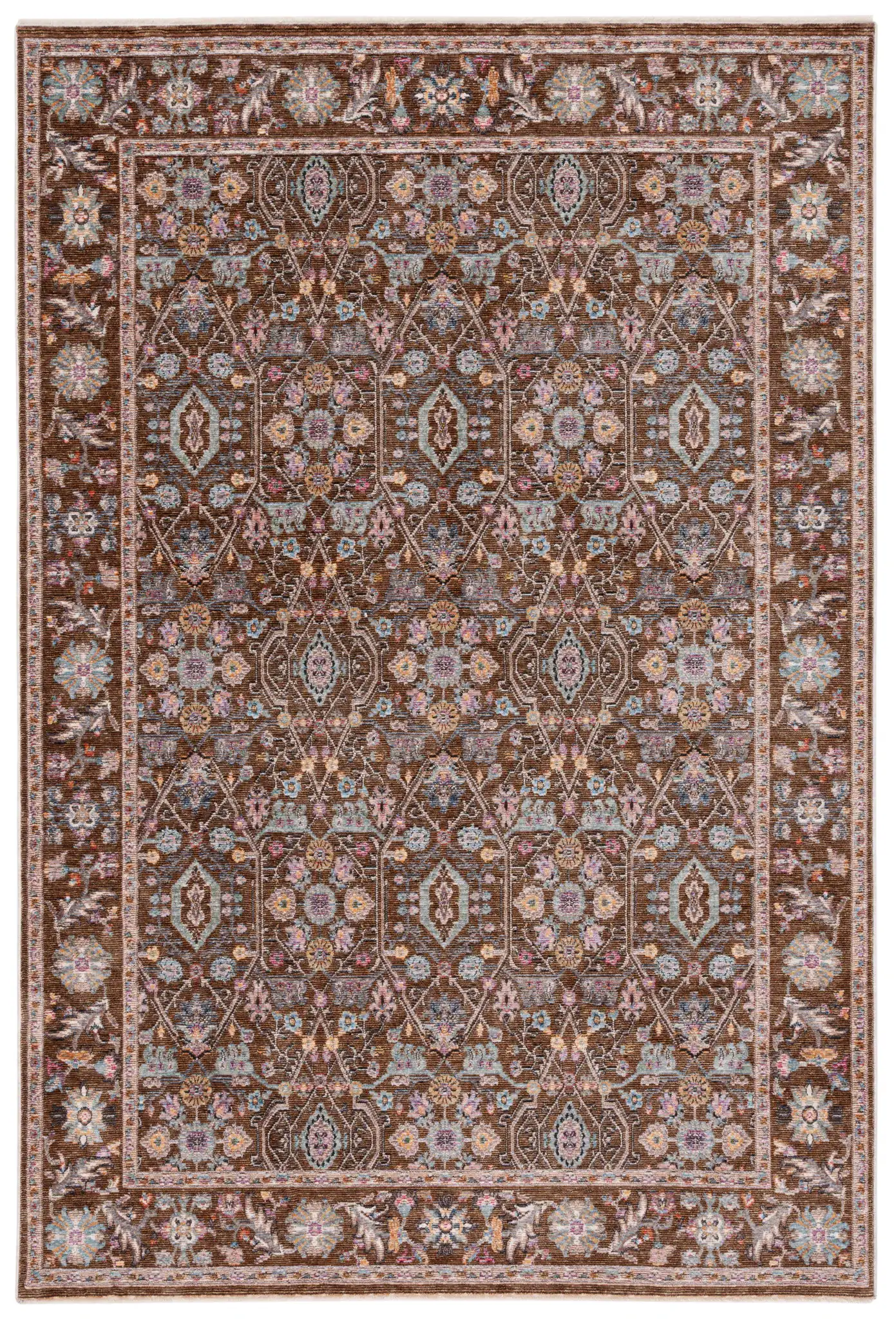 Crimson Floral Lattice Rug in Brown / Blue
