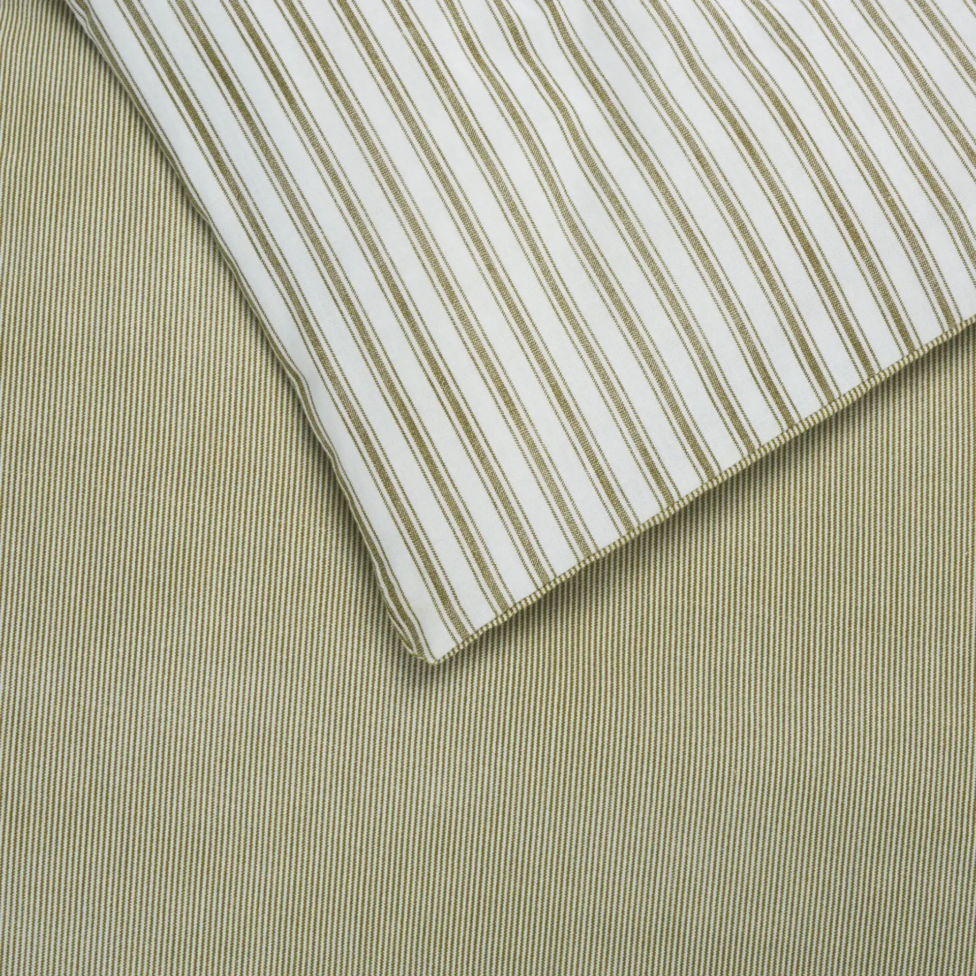 Stripe Rev Comforter Set Three-Piece in Olive / White in a styled room