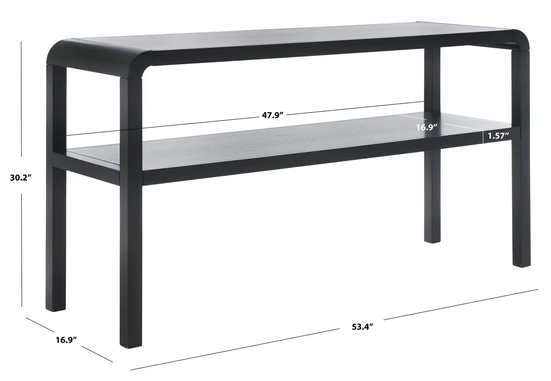 Omara Two-Tier Console Table in Black, detail view