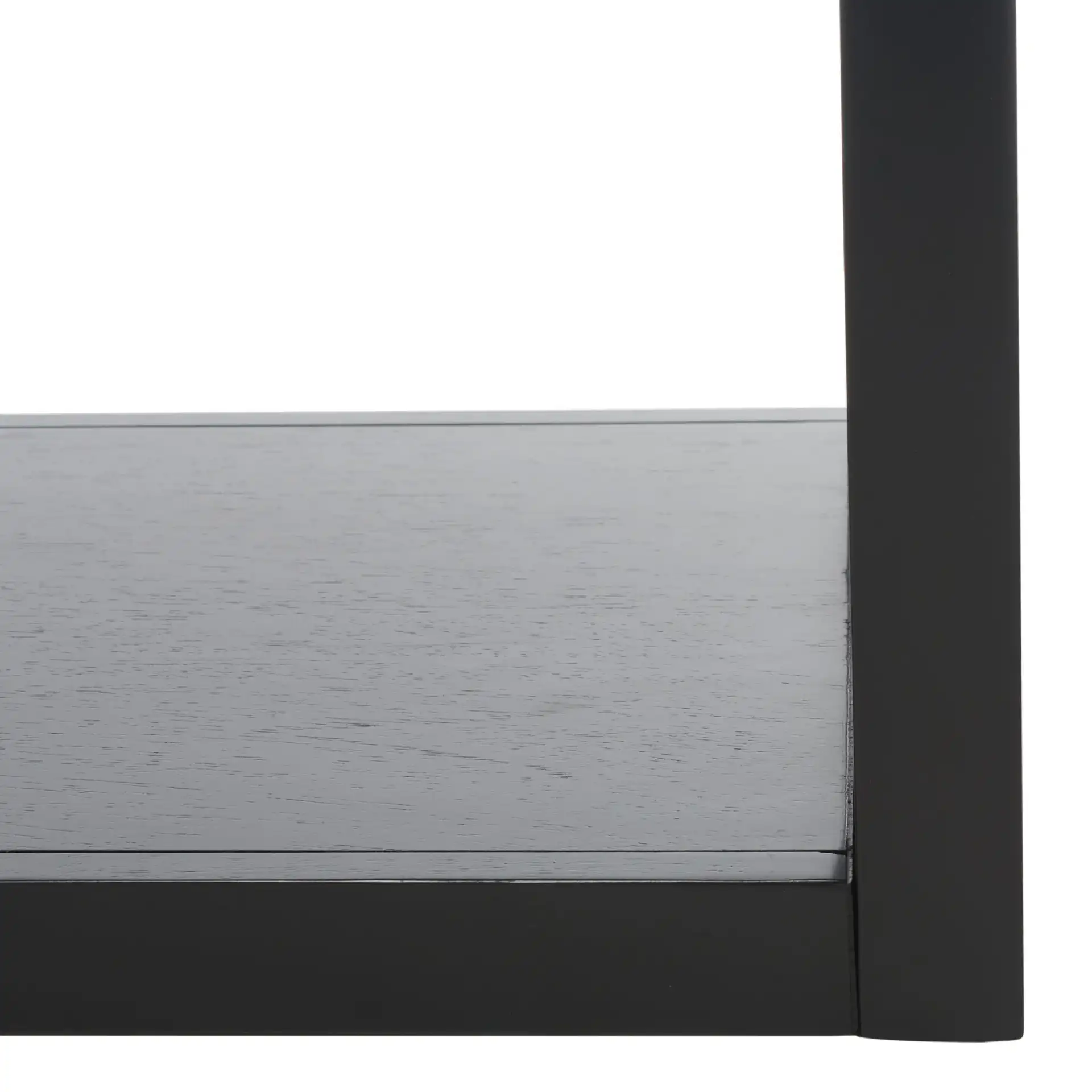Omara Three-Tier Console Table in Black, detail view