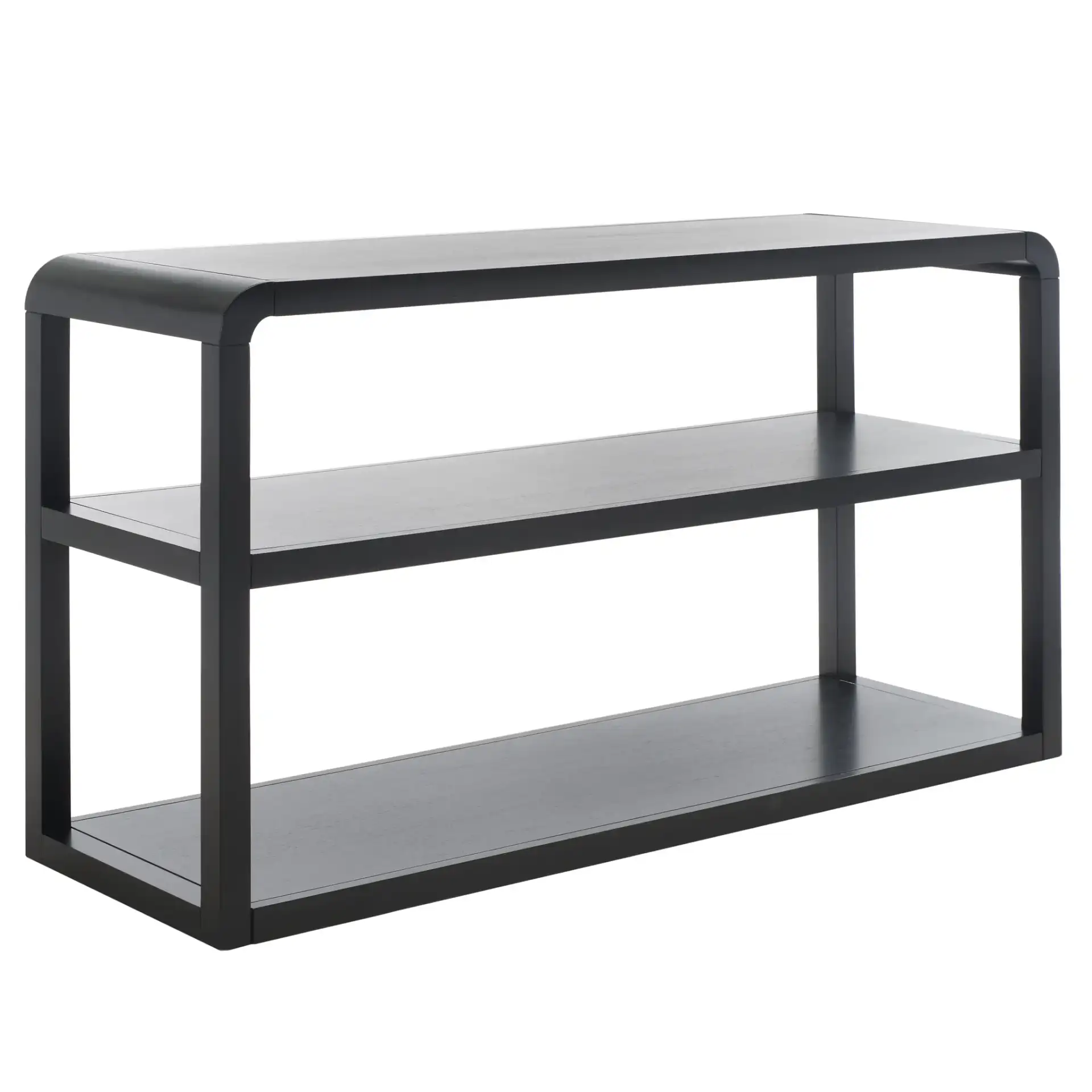 Omara Three-Tier Console Table in Black, detail view