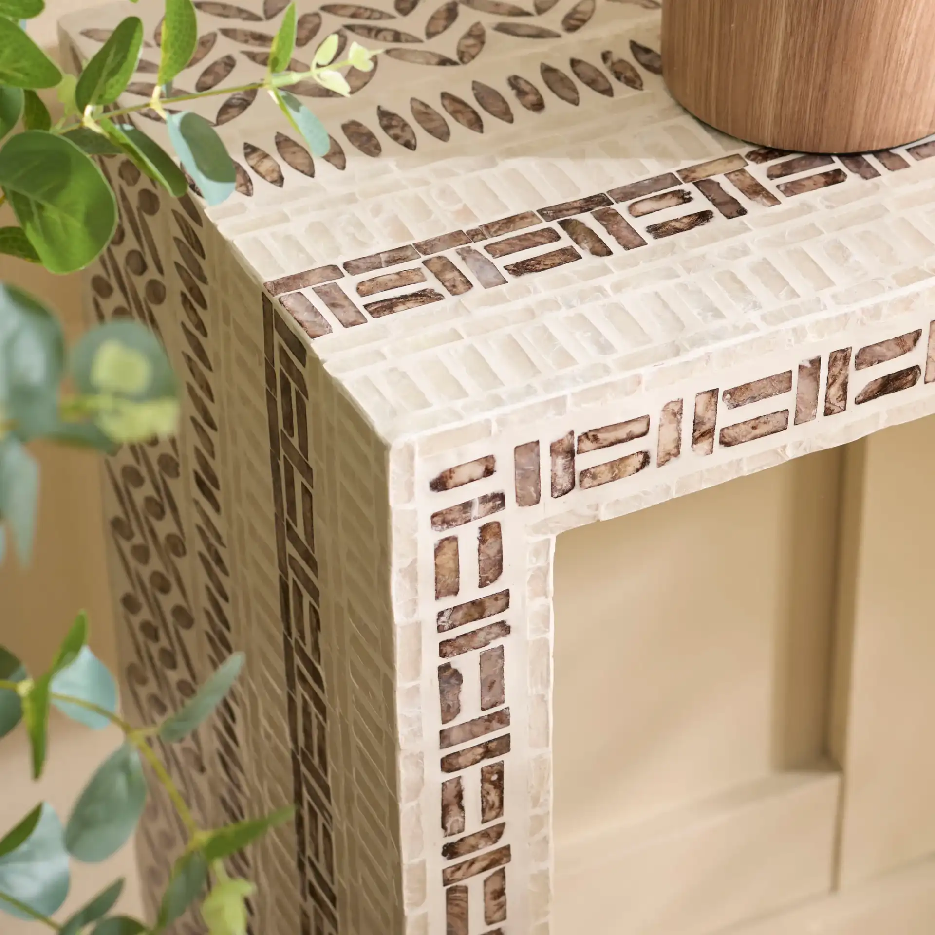 Kestrel Console Table in White / Gold in a styled room