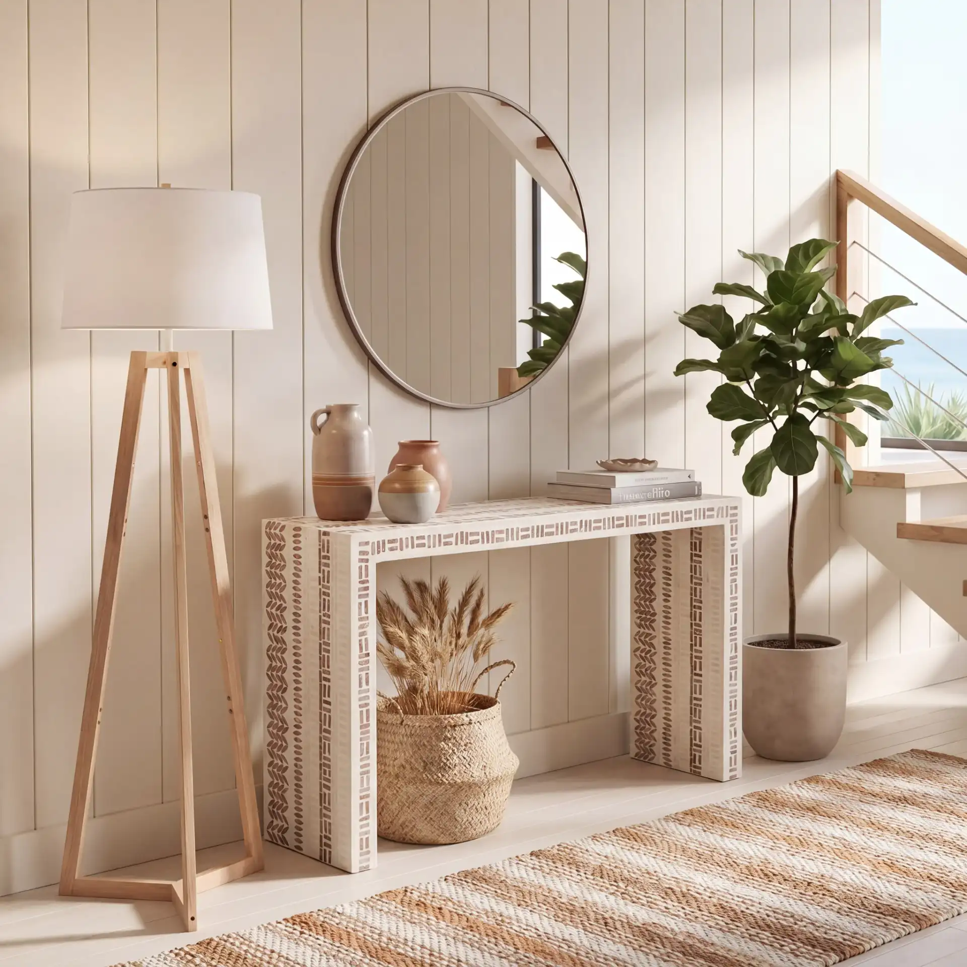 Kestrel Console Table in White / Gold in a styled room