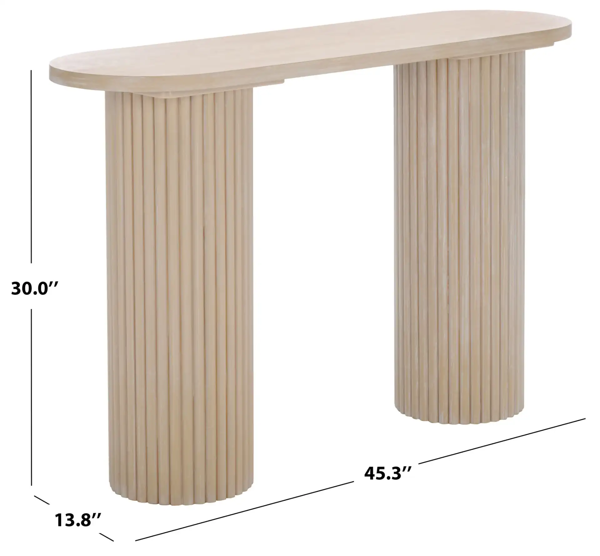 Raicha Console Table in Bleached White, detail view
