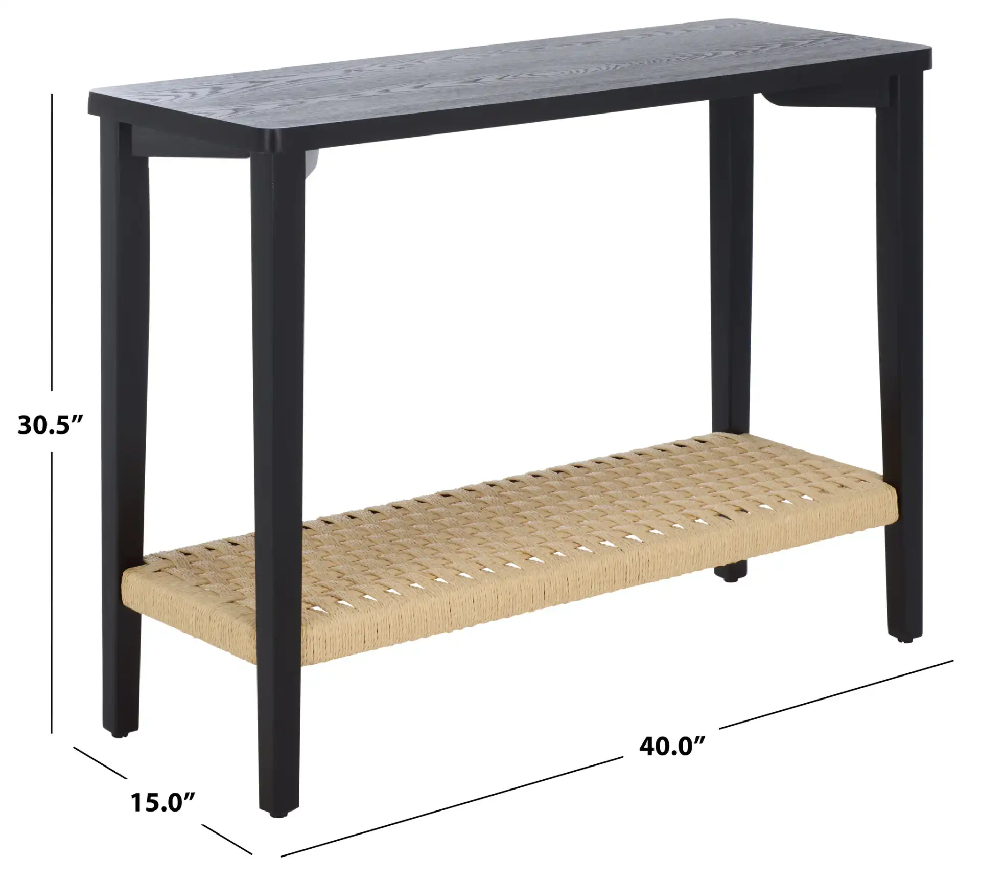 Chasu One-Shelf Console Table in Black, detail view