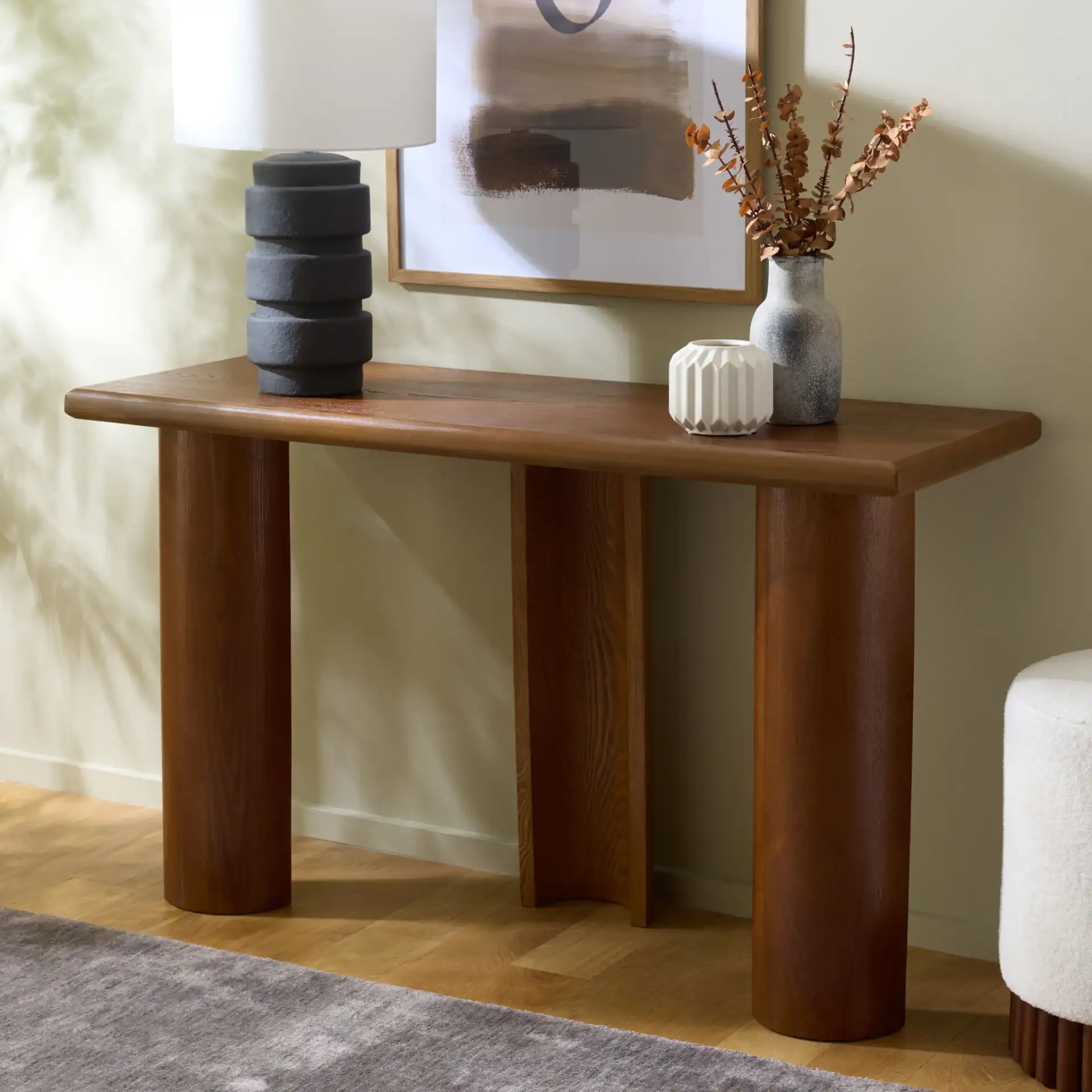 Shukai Console Table in Walnut in a styled room