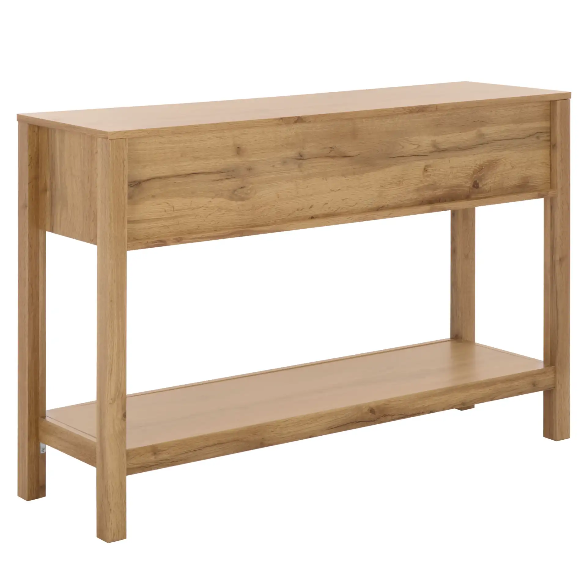 Seeley Two-Drawer Console Table in Oak, detail view