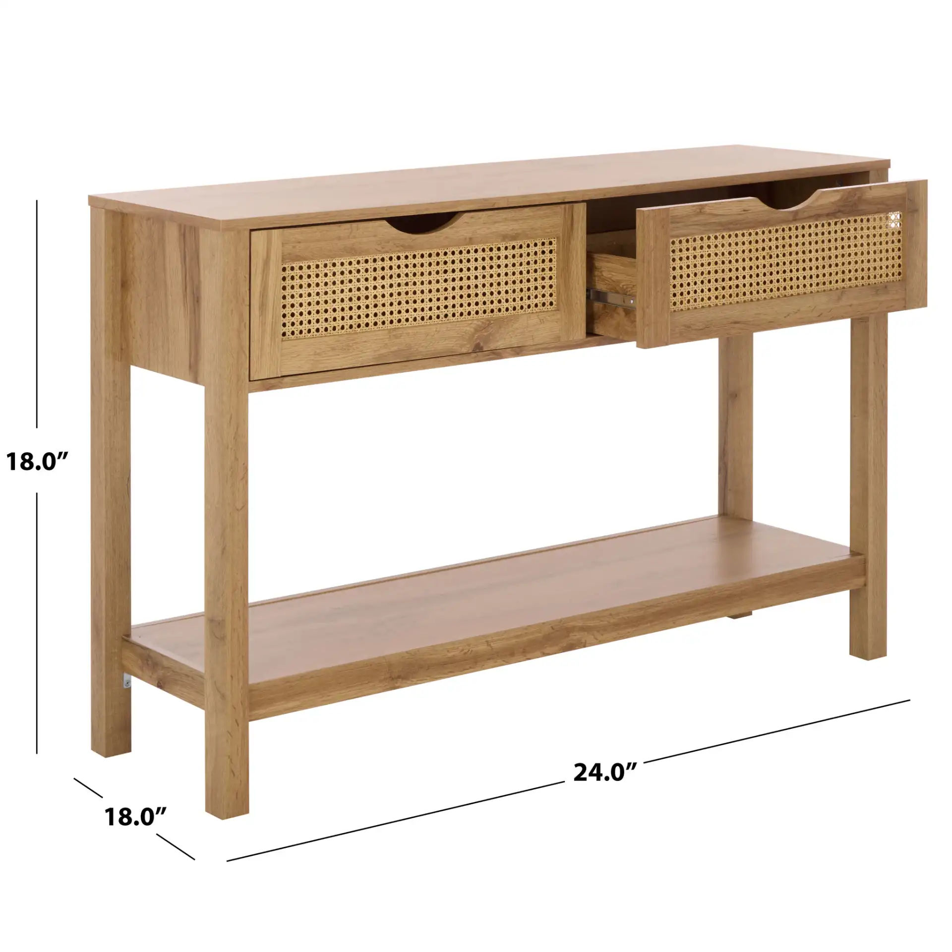 Seeley Two-Drawer Console Table in Oak, detail view