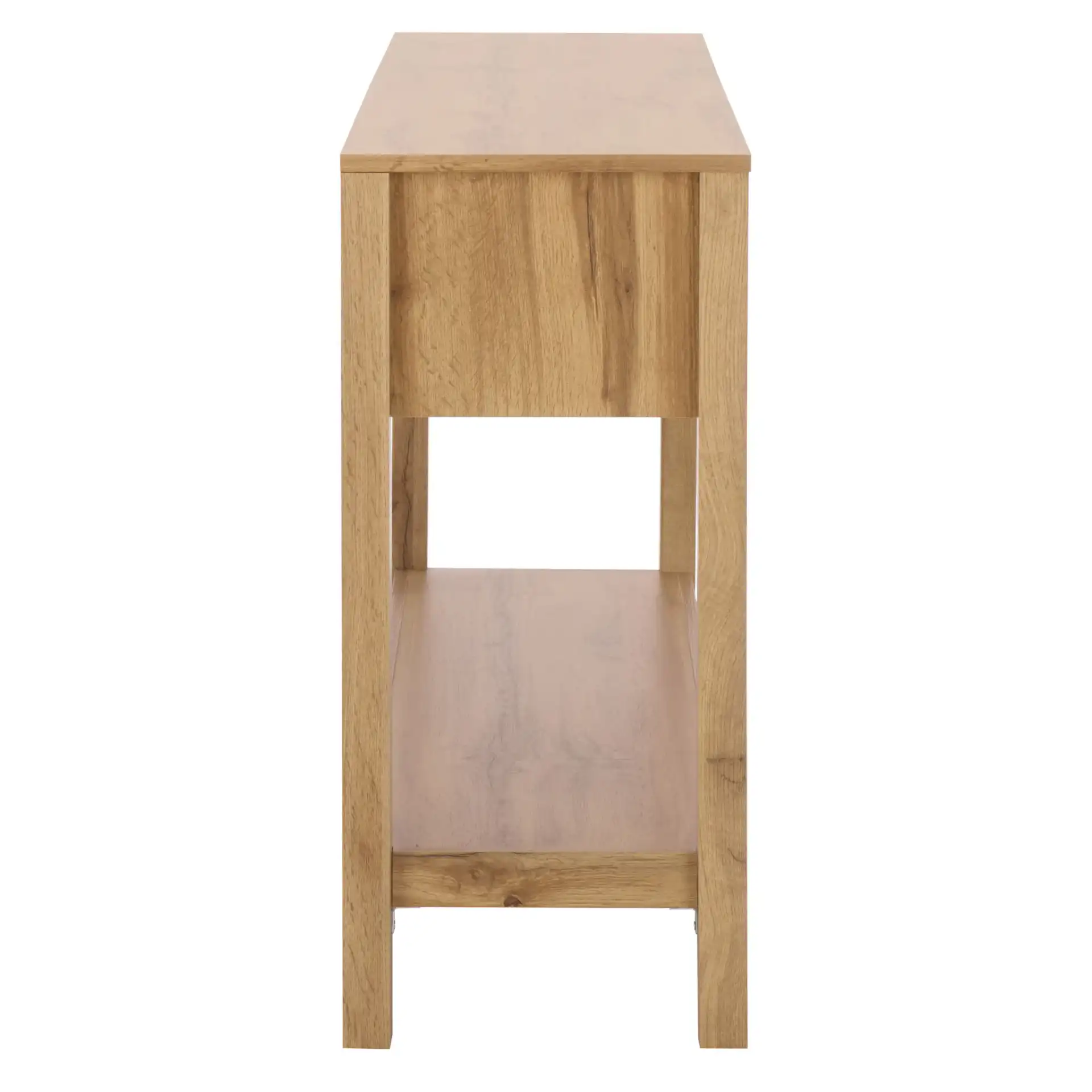 Seeley Two-Drawer Console Table in Oak, detail view