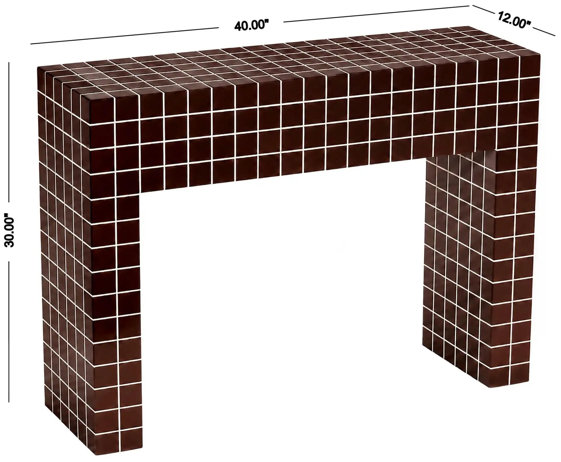 Gerolomo Tiled Console Table in Walnut / White, detail view