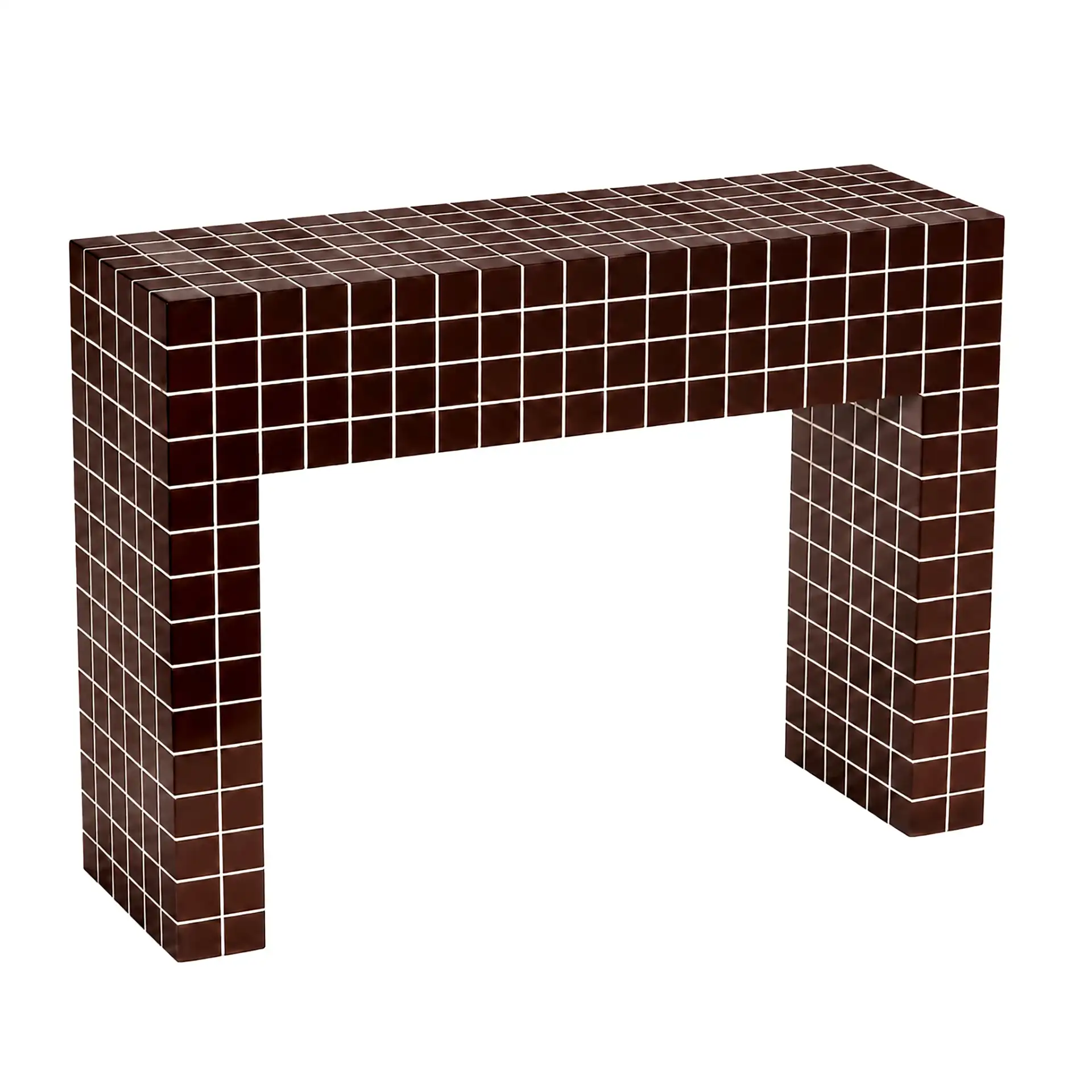 Gerolomo Tiled Console Table in Walnut / White, detail view
