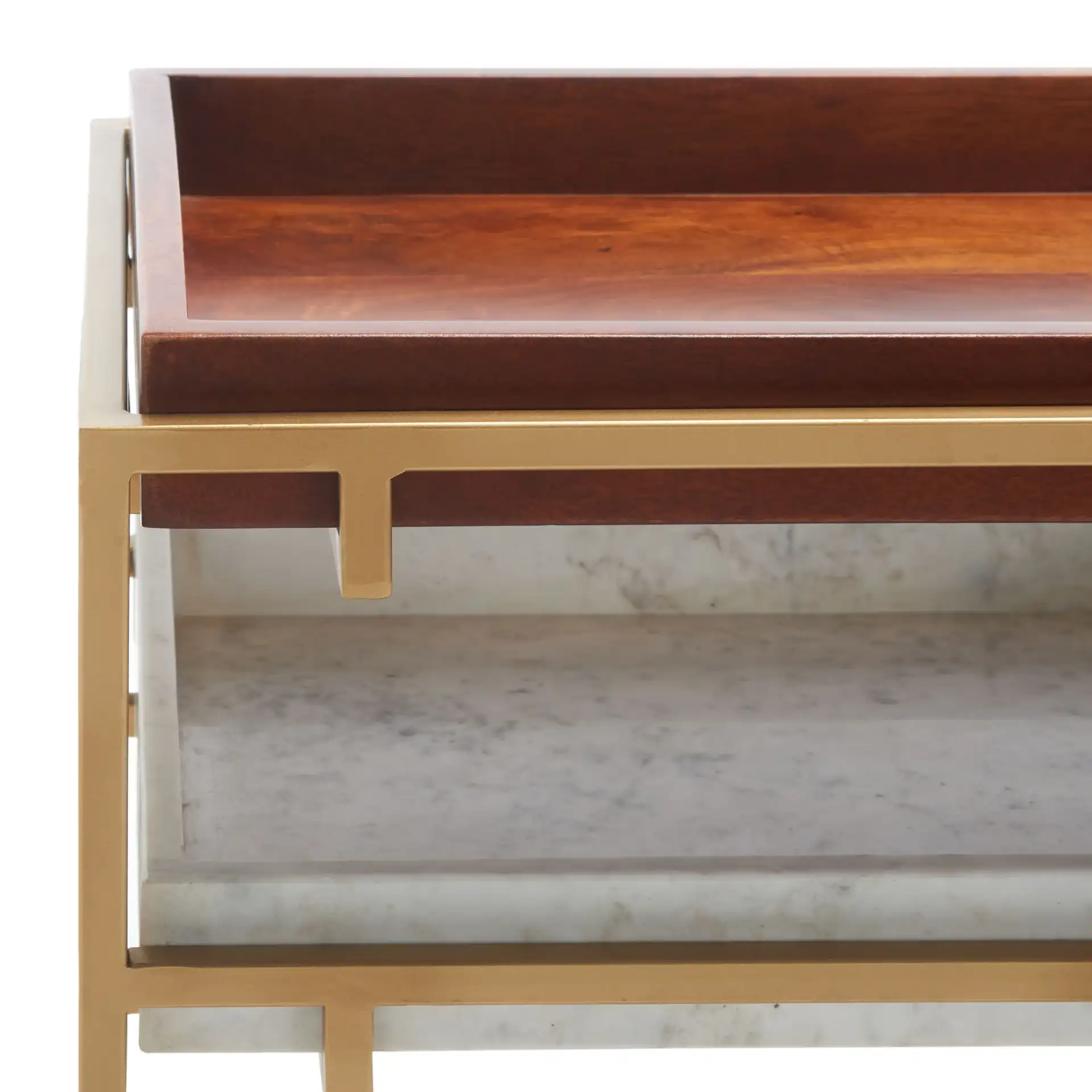 Akari Marble Console Table in Brown / White in a styled room