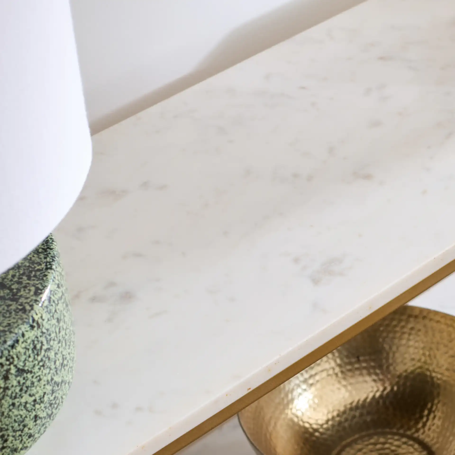 Kenna Marble Console Table in White Marble / Gold in a styled room