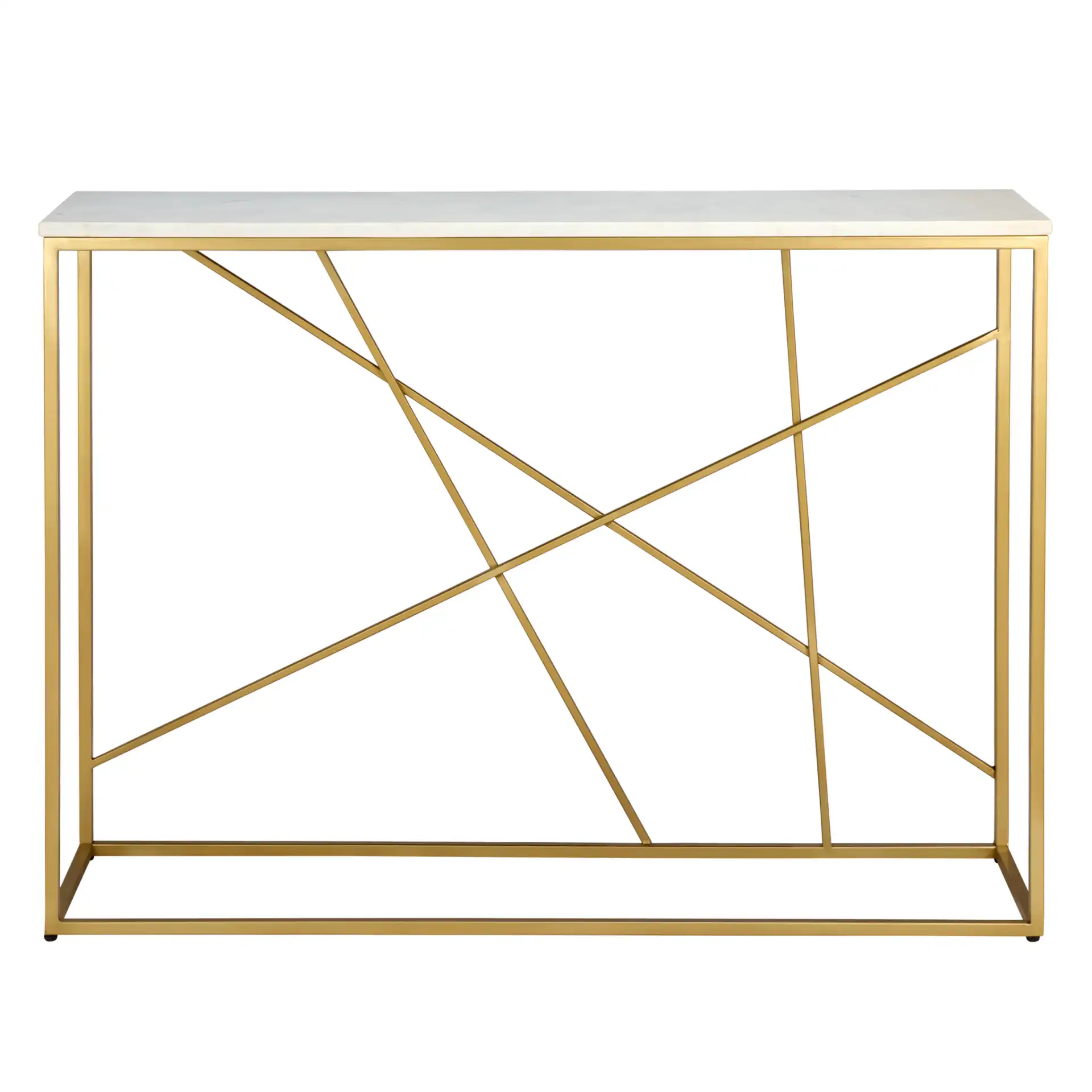 Lumen Marble Console Table in White Marble / Gold, detail view