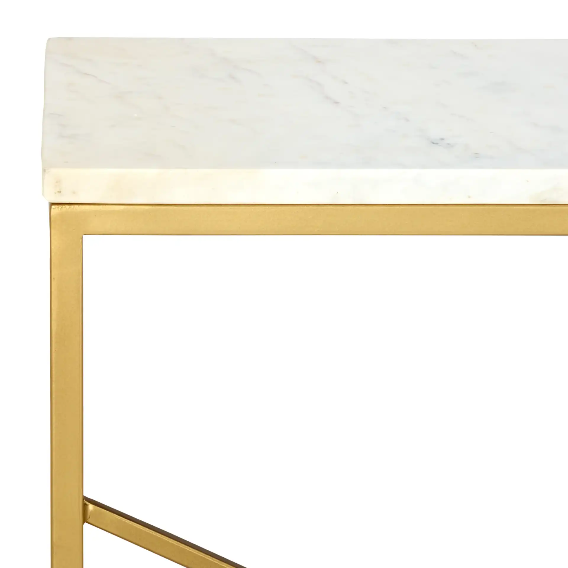 Lumen Marble Console Table in White Marble / Gold in a styled room