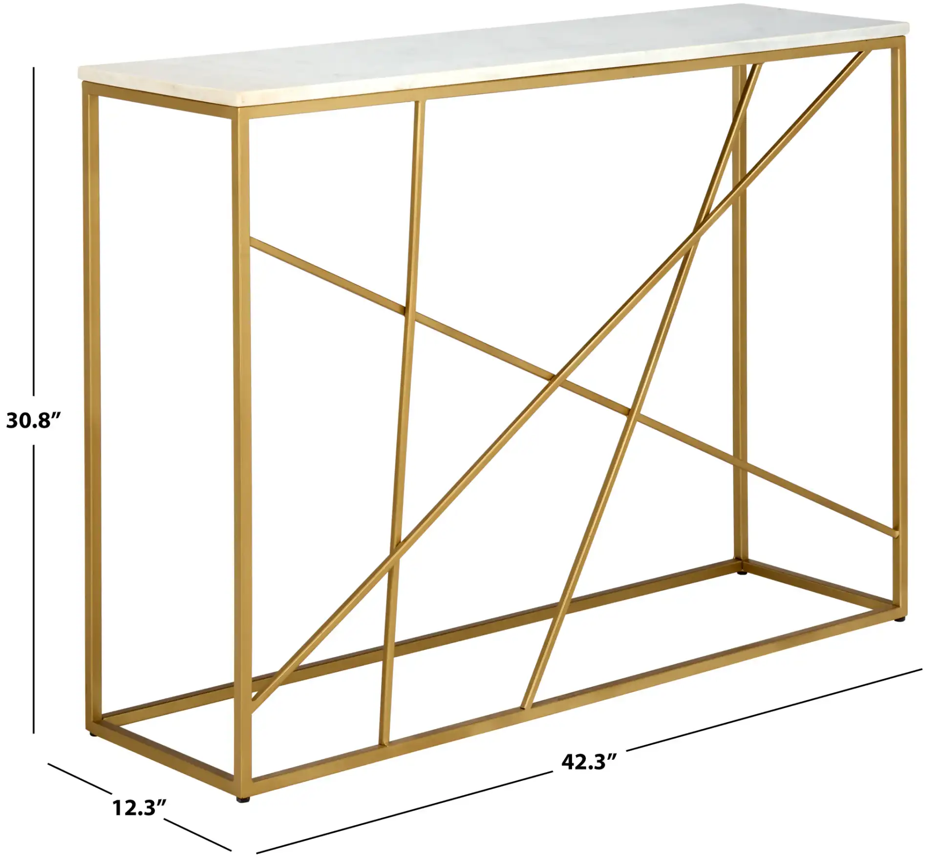 Lumen Marble Console Table in White Marble / Gold, detail view