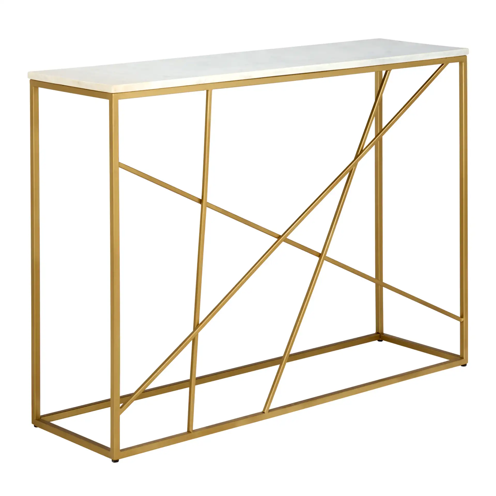 Lumen Marble Console Table in White Marble / Gold, detail view