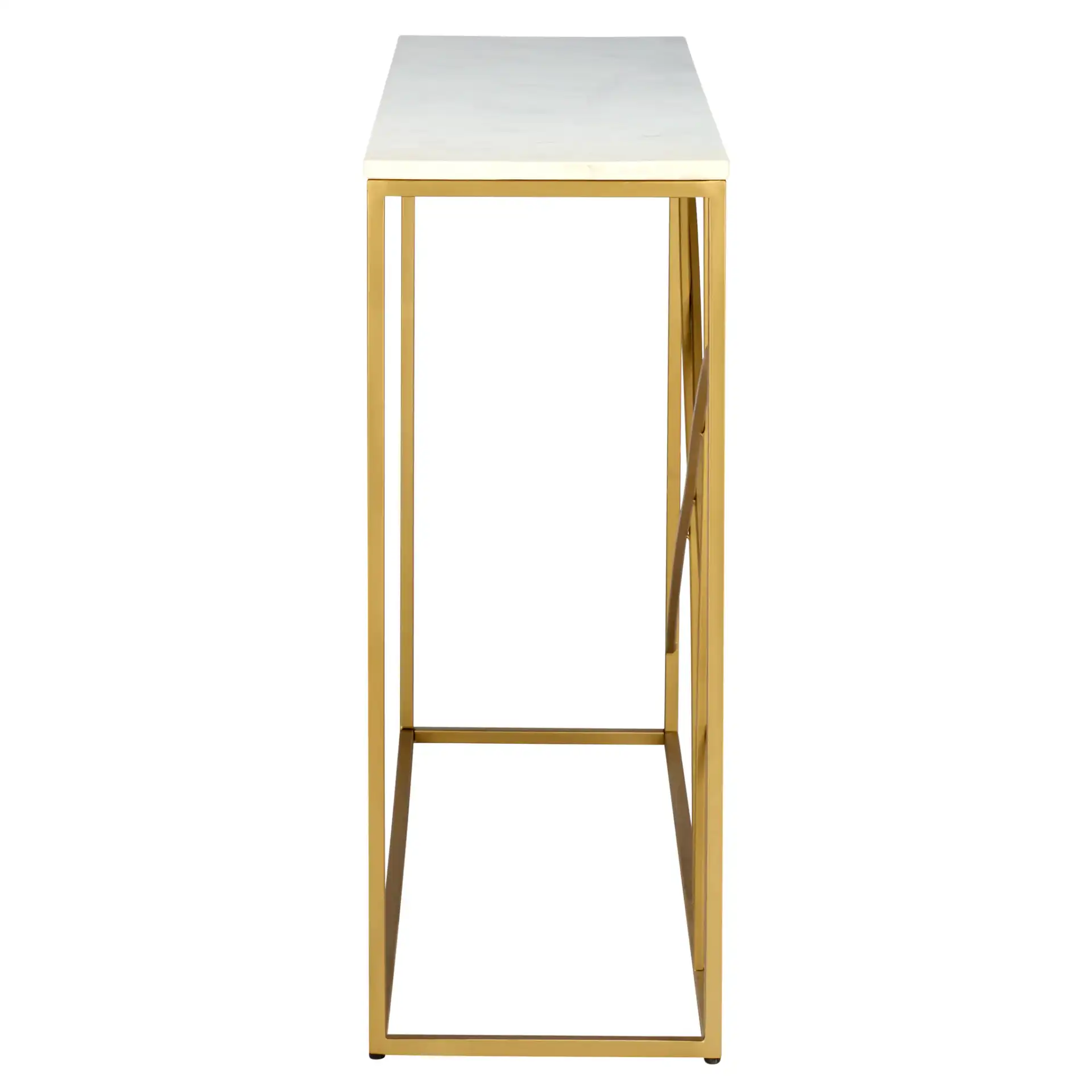 Lumen Marble Console Table in White Marble / Gold, detail view