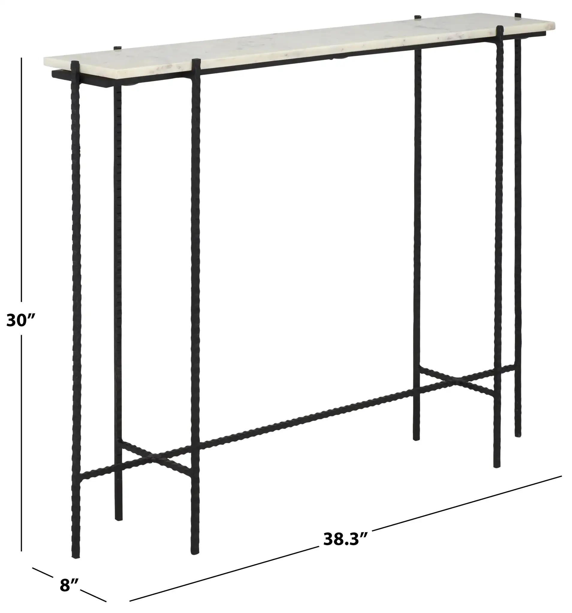 Cale Marble Console Table in White Marble / Black, detail view