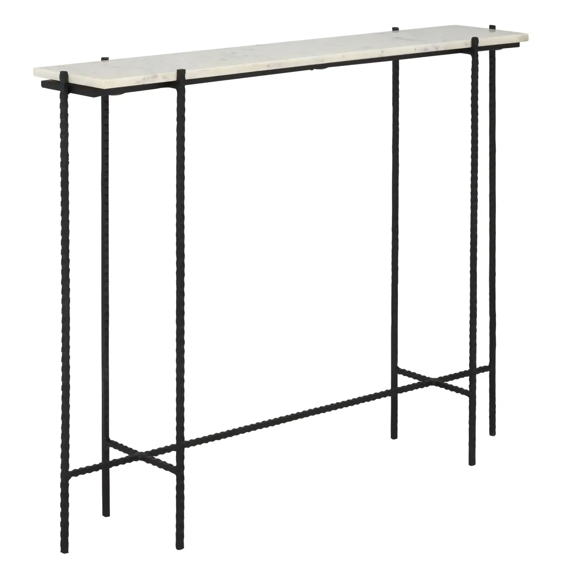 Cale Marble Console Table in White Marble / Black, detail view