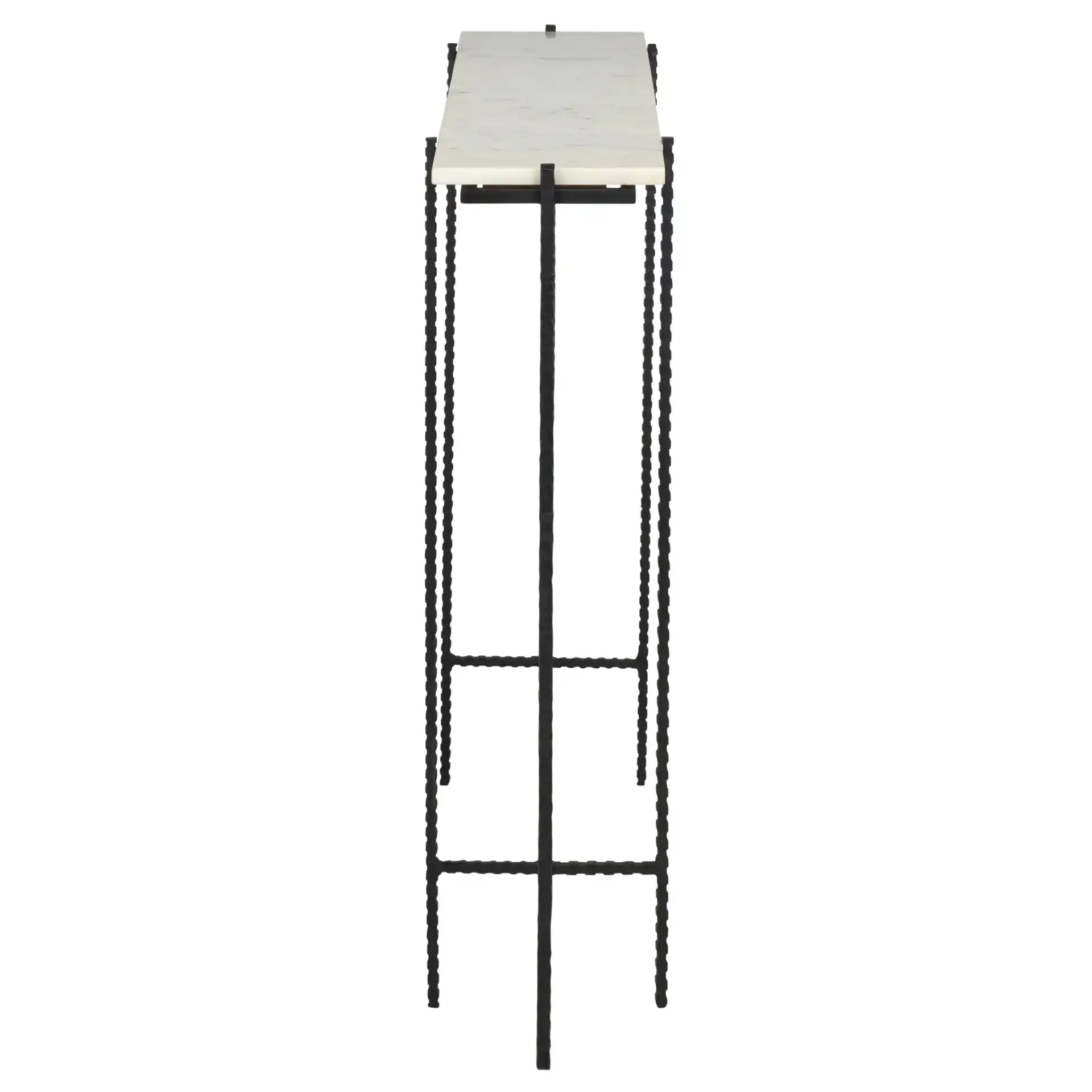 Cale Marble Console Table in White Marble / Black, detail view