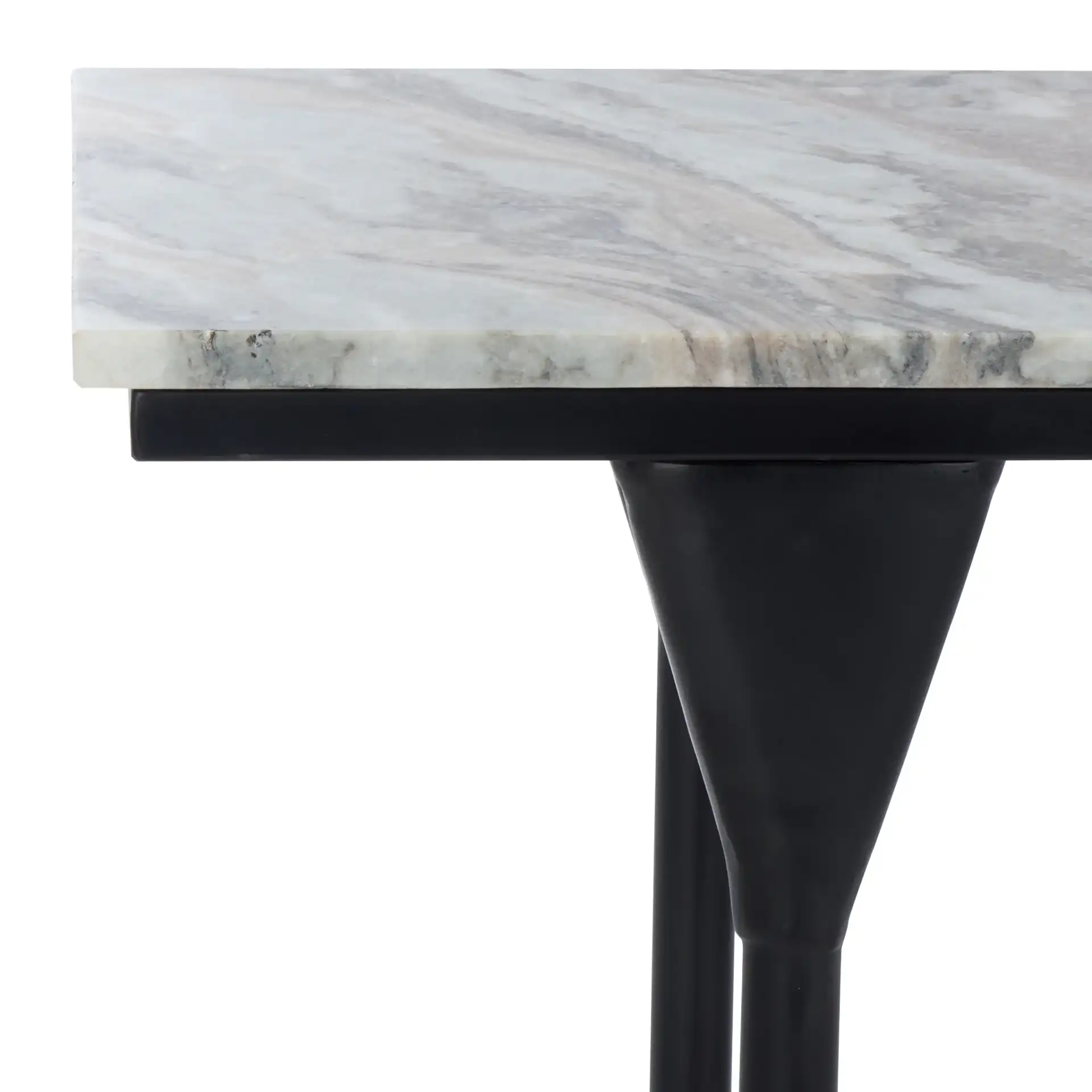 Frederick Marble Console Table in Brown Gray / Black in a styled room