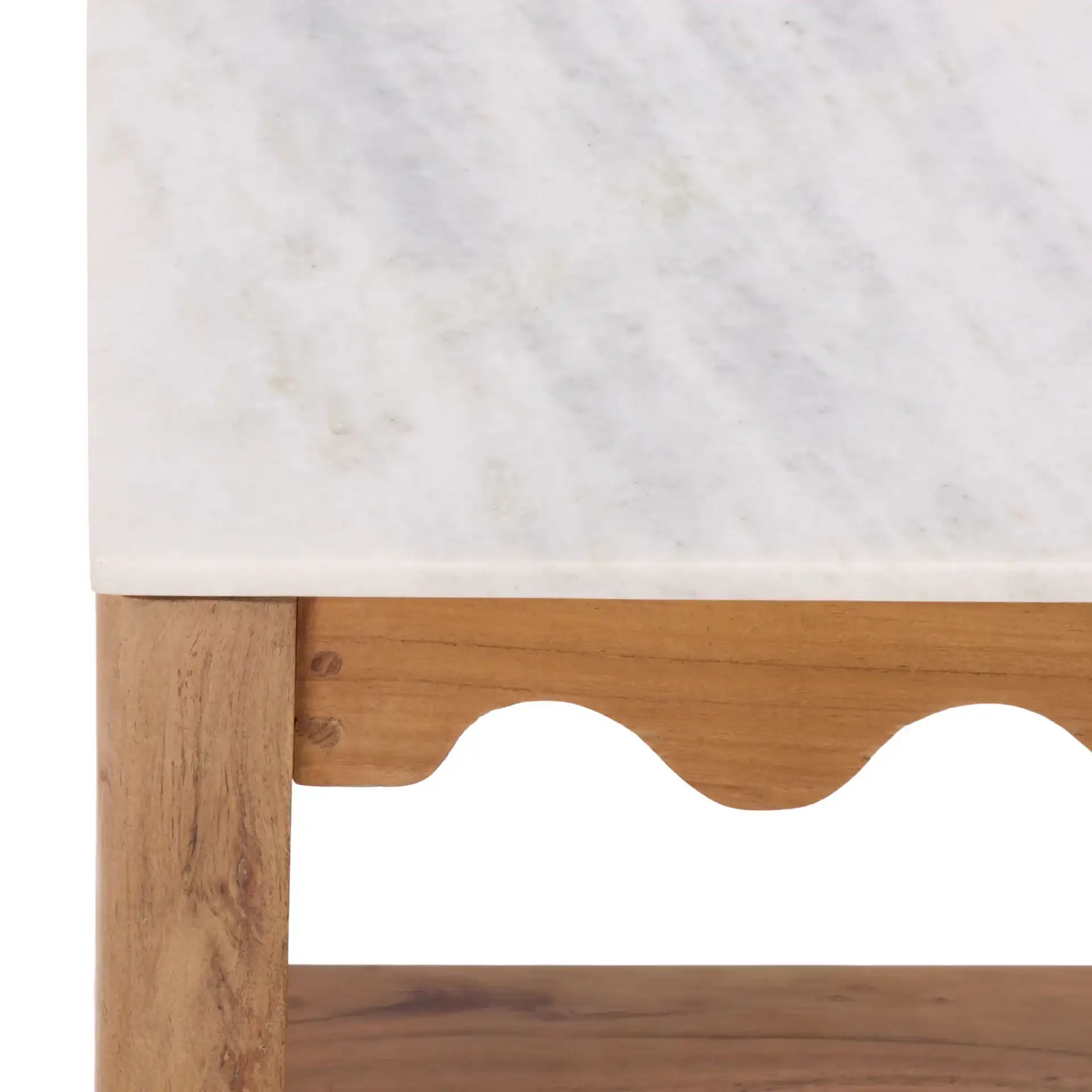 Zemfira Marble Console Table in White / Natural in a styled room