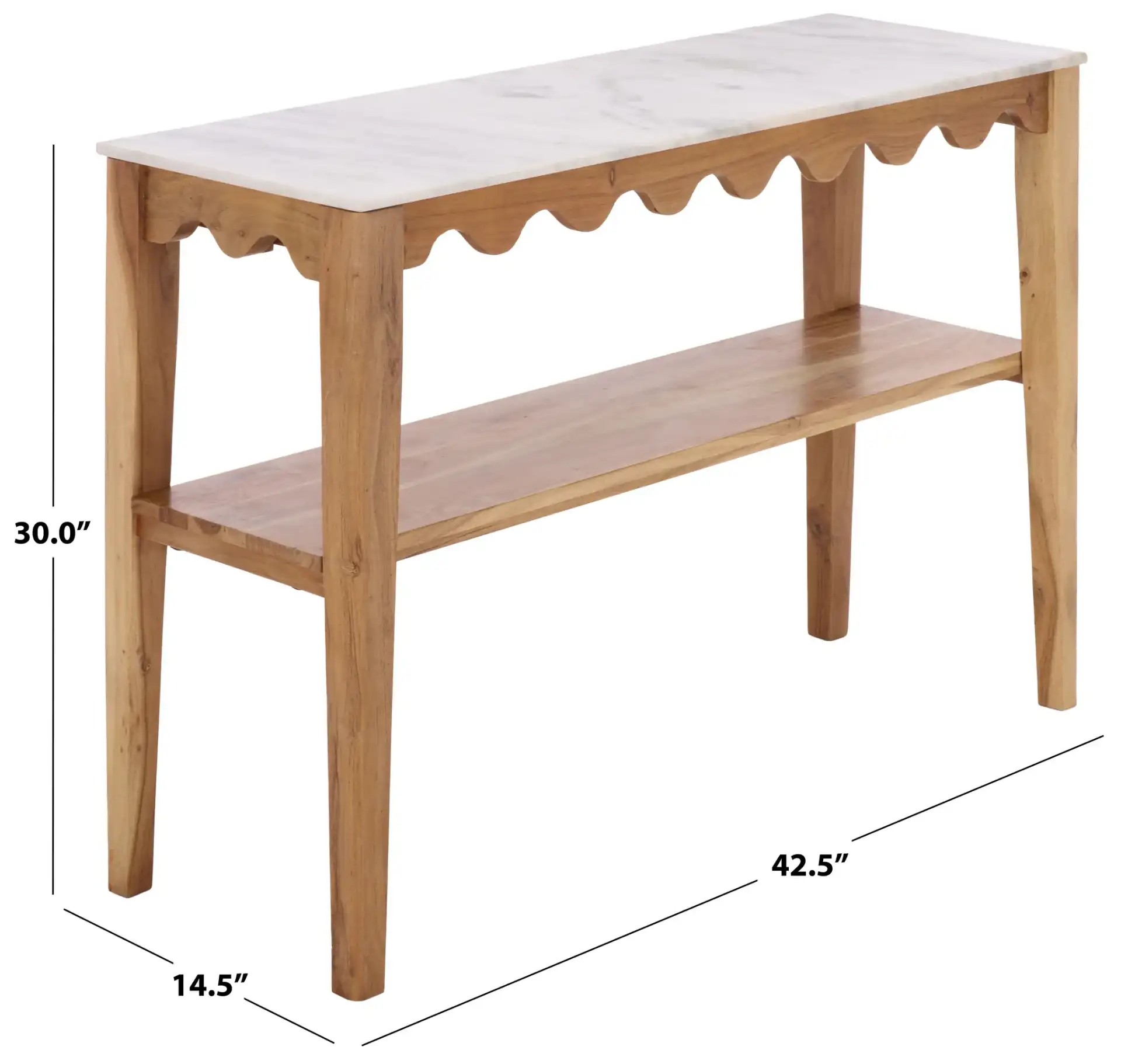 Zemfira Marble Console Table in White / Natural, detail view