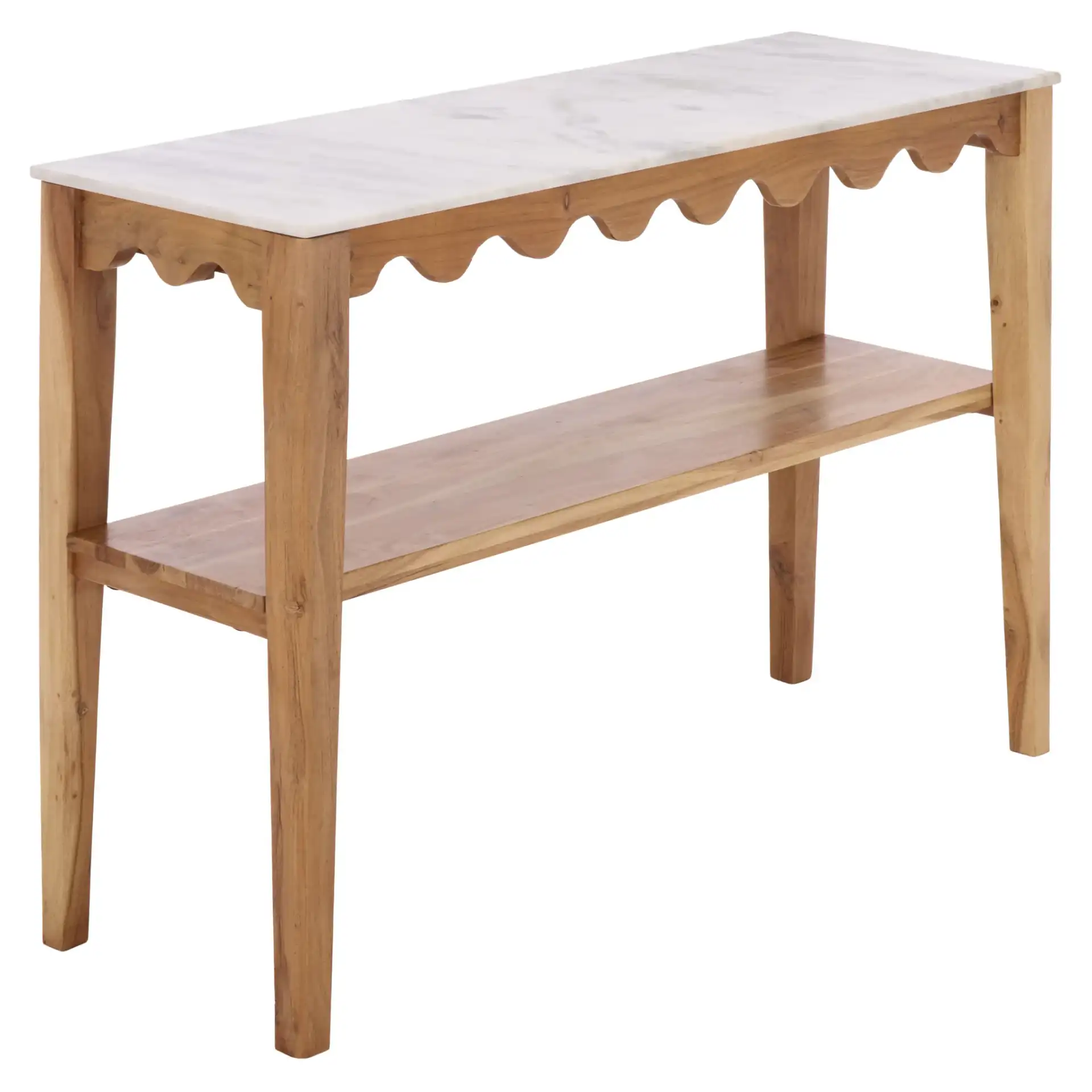 Zemfira Marble Console Table in White / Natural, detail view