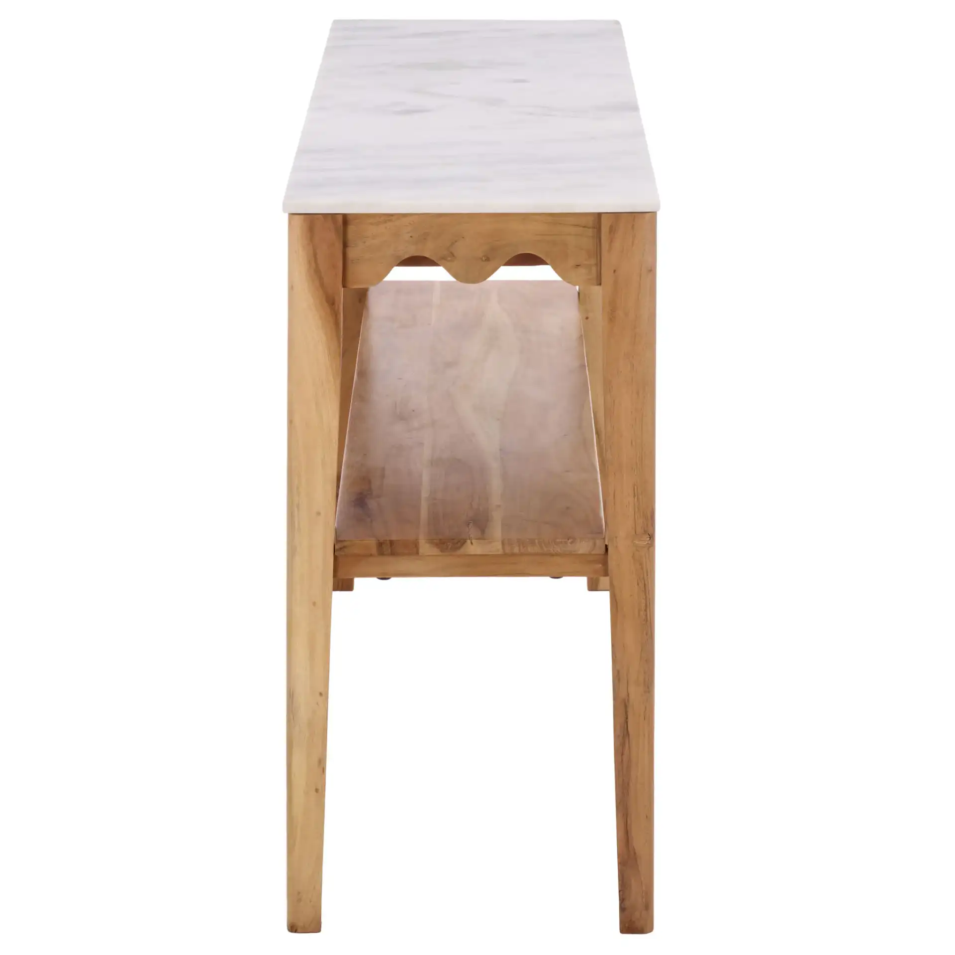 Zemfira Marble Console Table in White / Natural, detail view