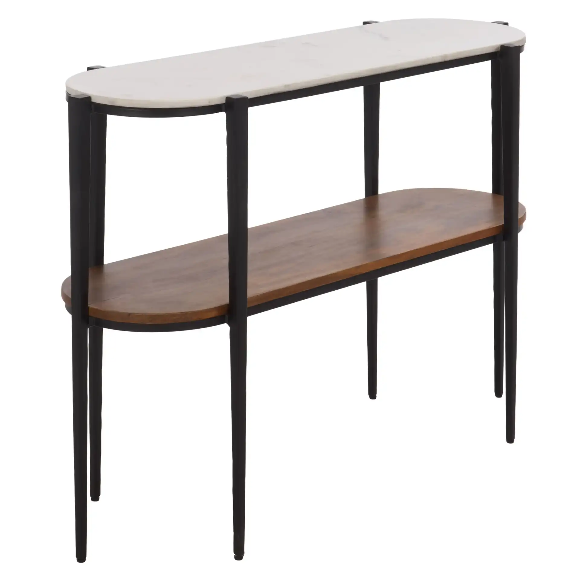 Shani 2 Tiered Console Table in Black / Natural White, detail view