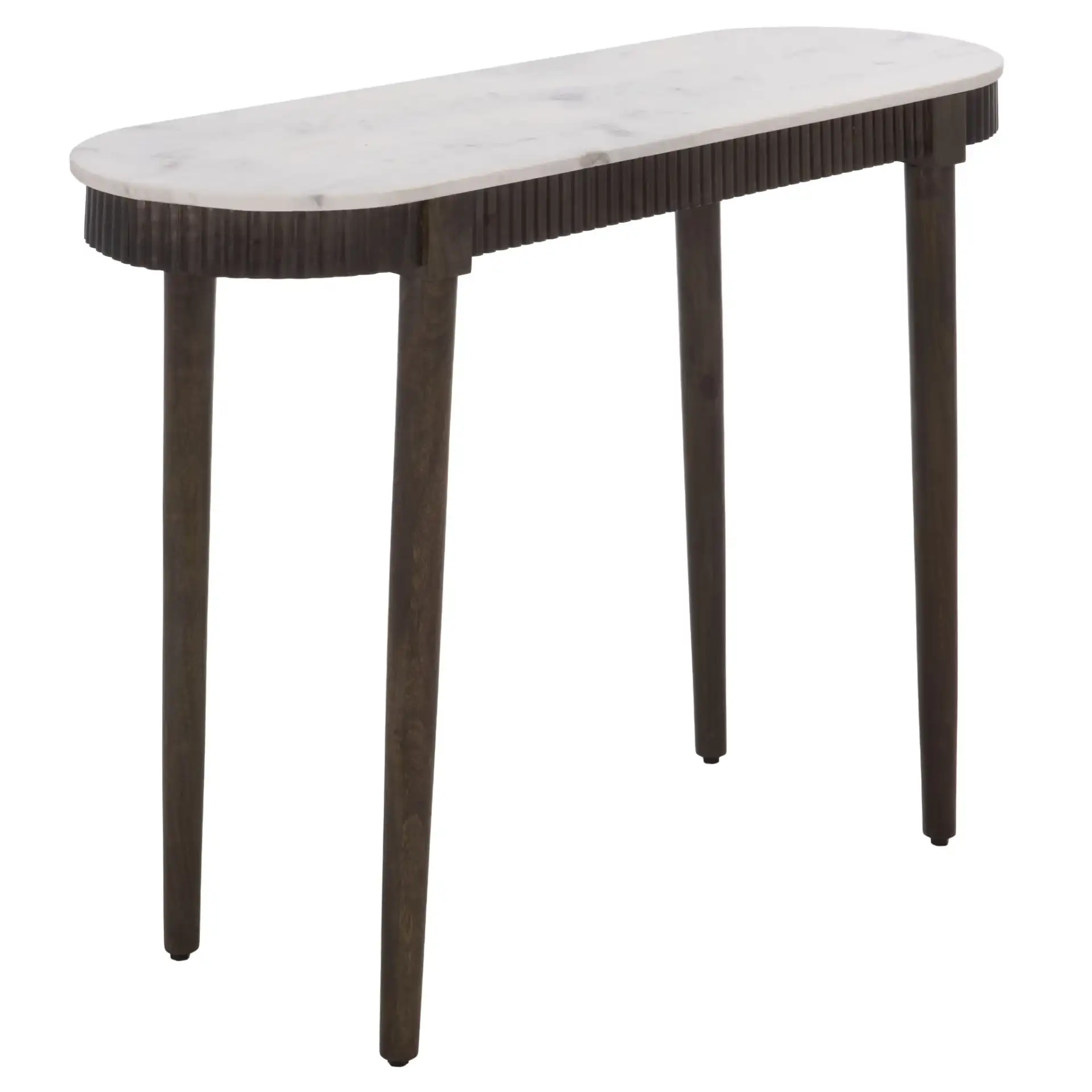 Lorraine Marble Console Table in Smokey Gray Brown / White, detail view