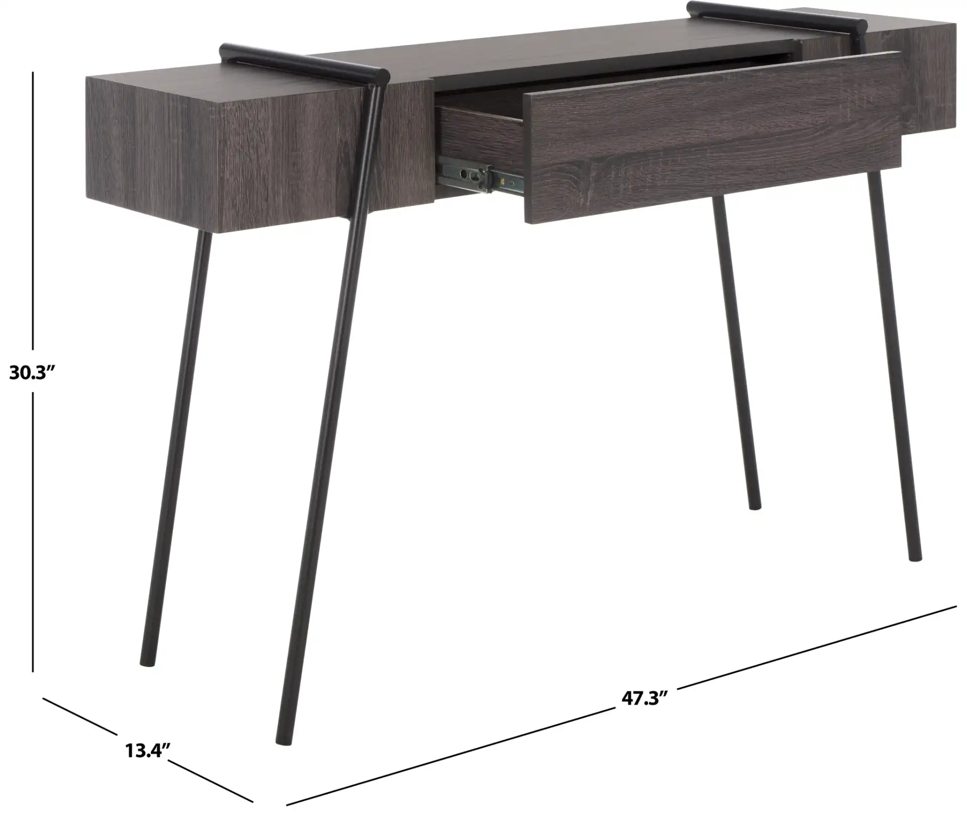 Margaux Console Table in Dark Gray Oak / Black, detail view