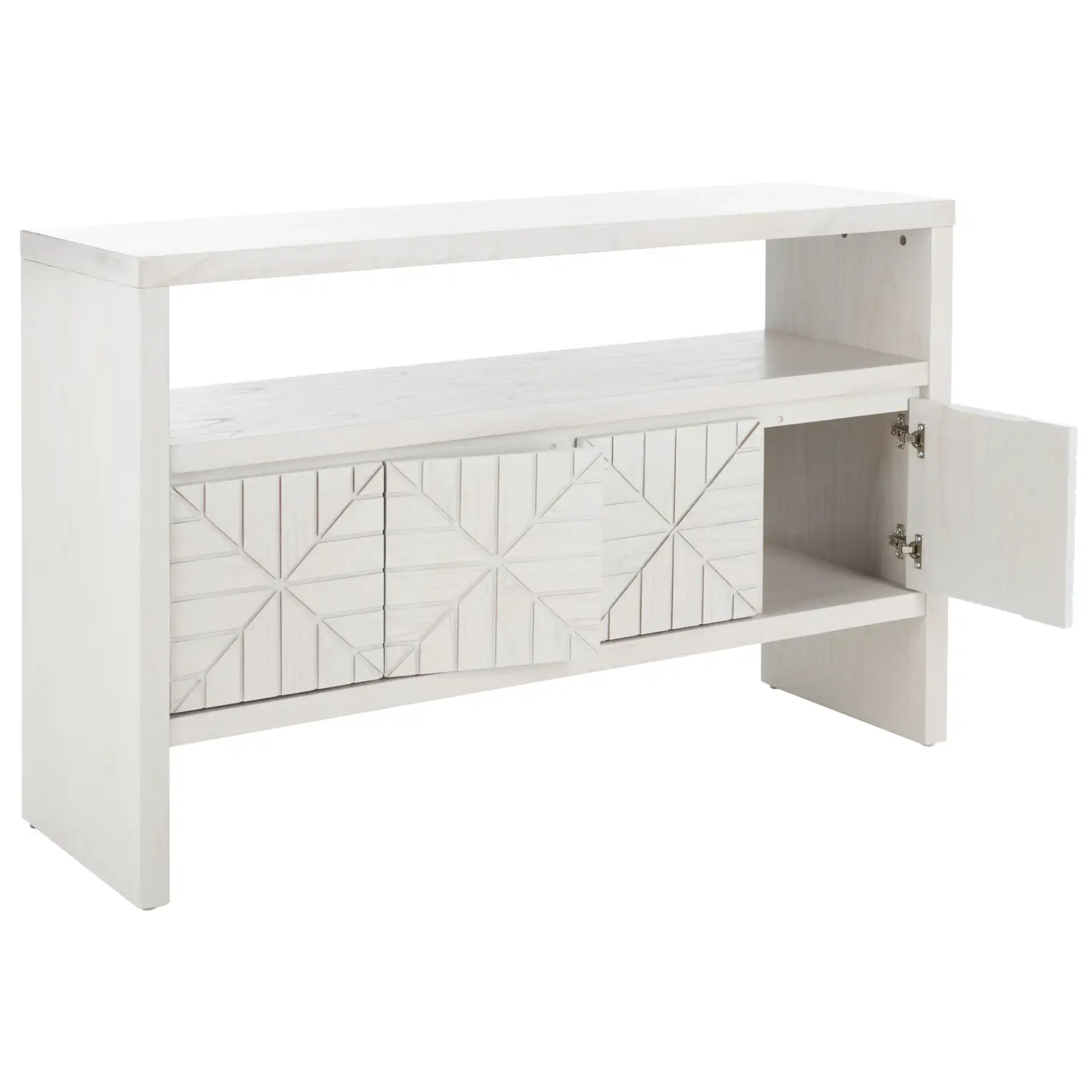 Zella Four-Door Console Table in White Washed, detail view