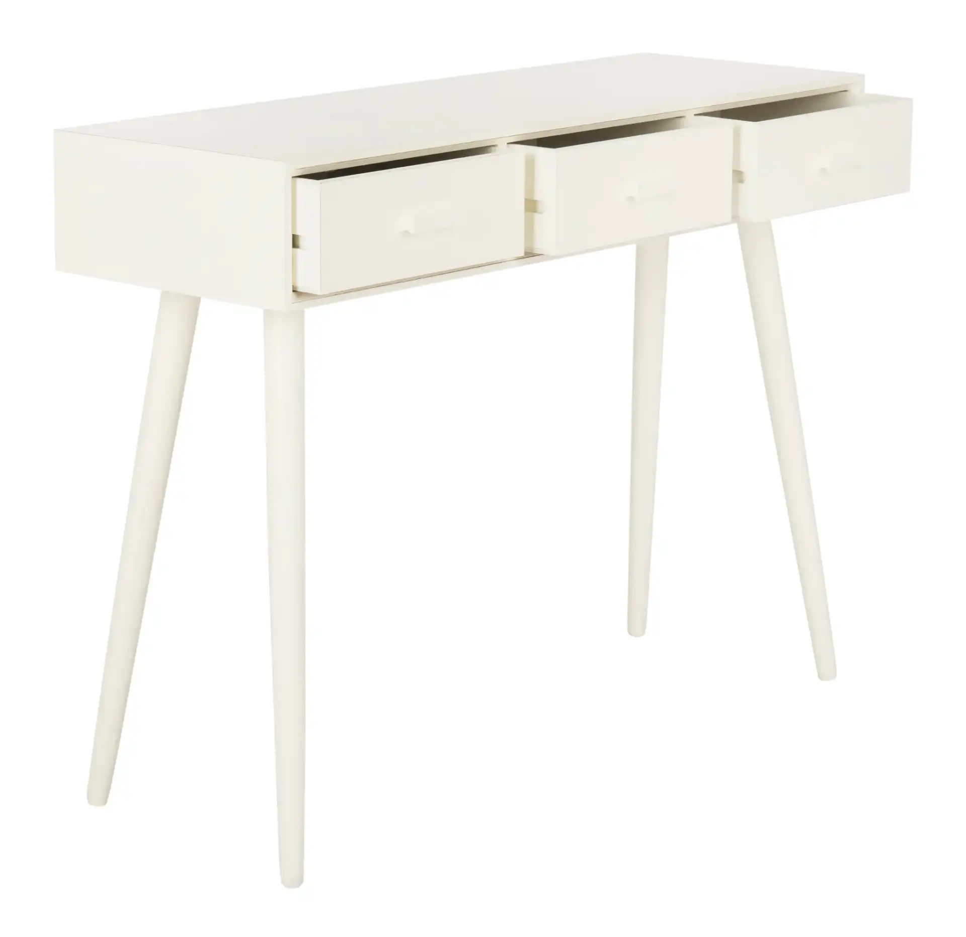 Albus Three-Drawer Console Table in Antique White, detail view