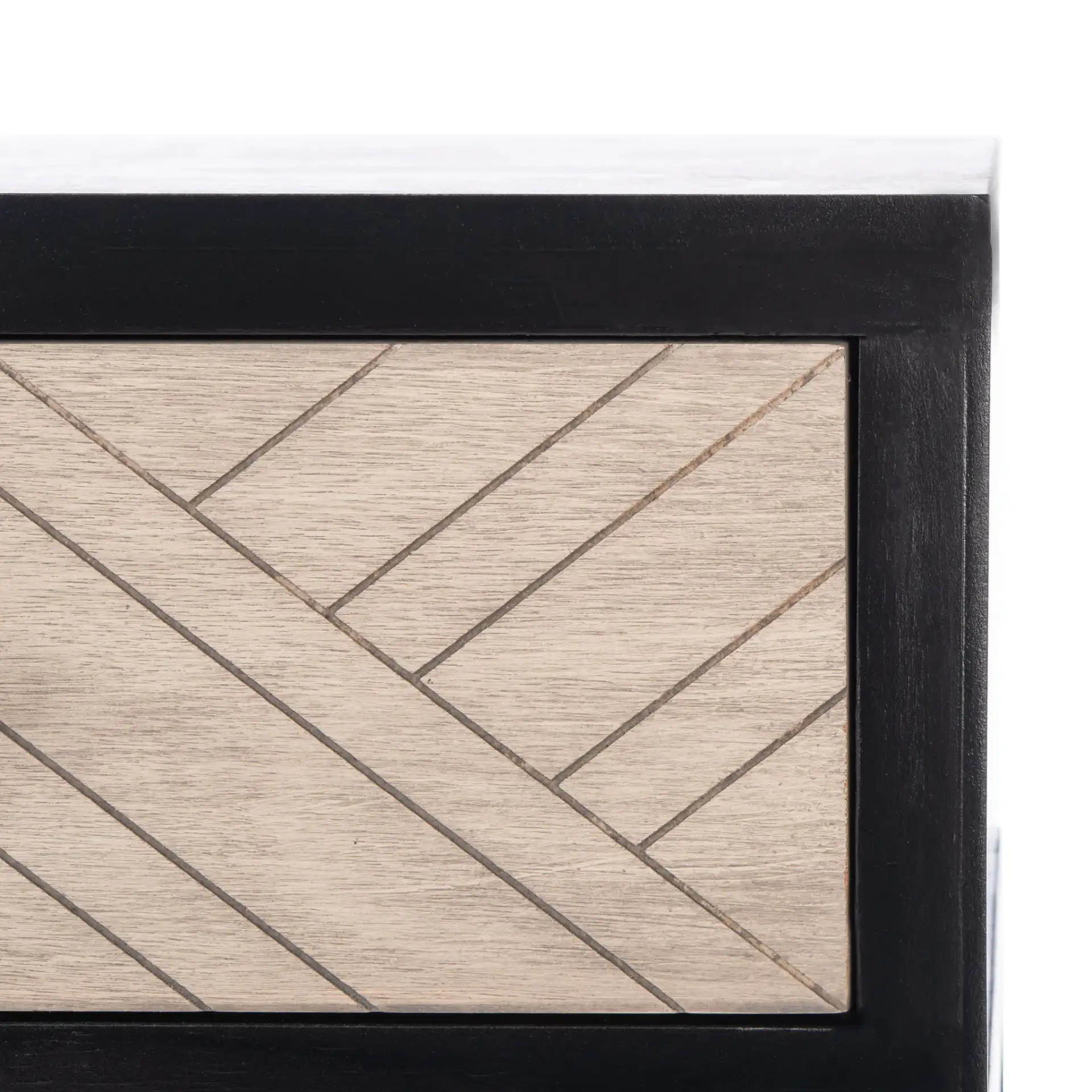 Ajana Two-Drawer Console Table in Black / Greige in a styled room