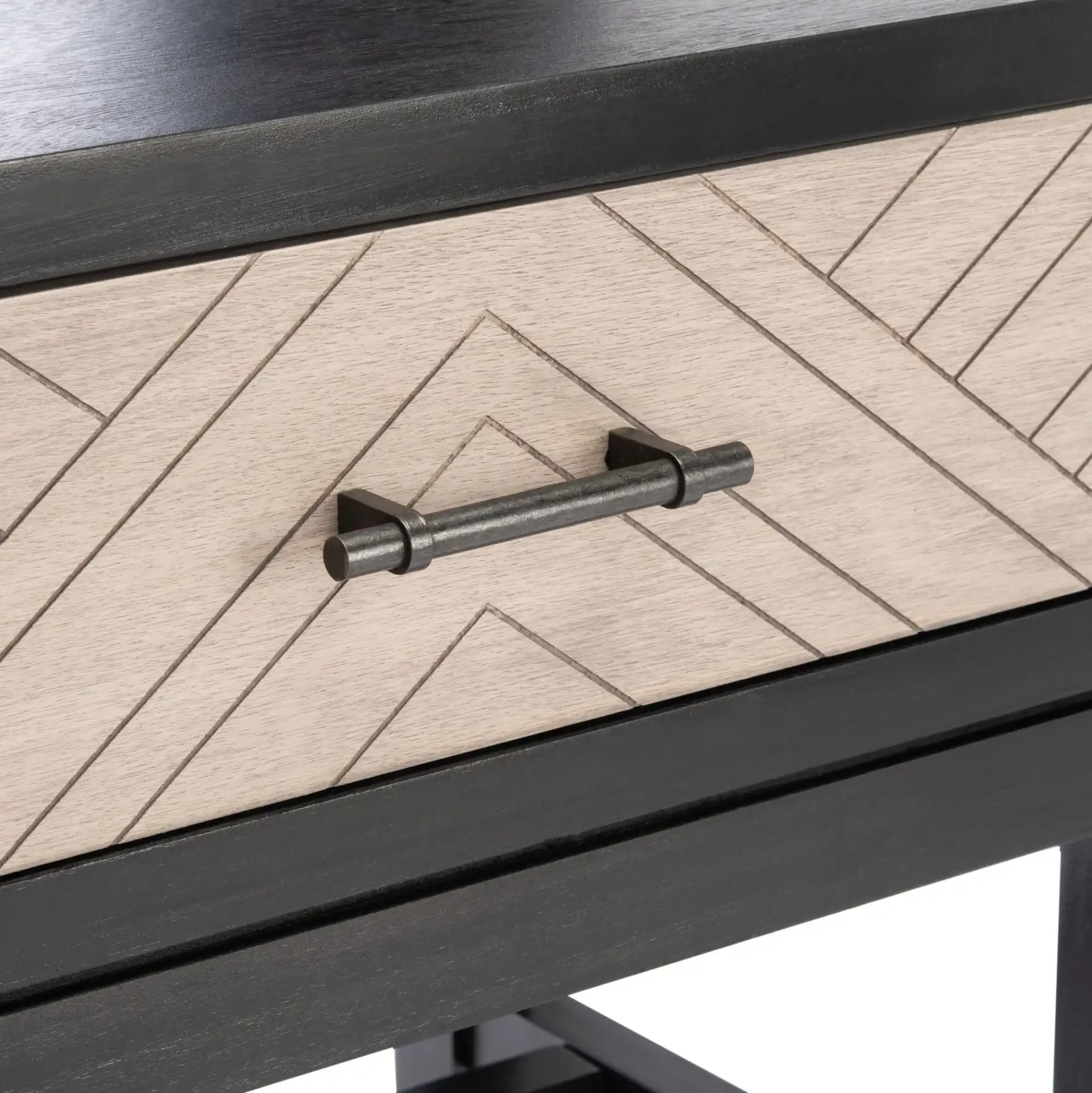 Ajana Two-Drawer Console Table in Black / Greige in a styled room