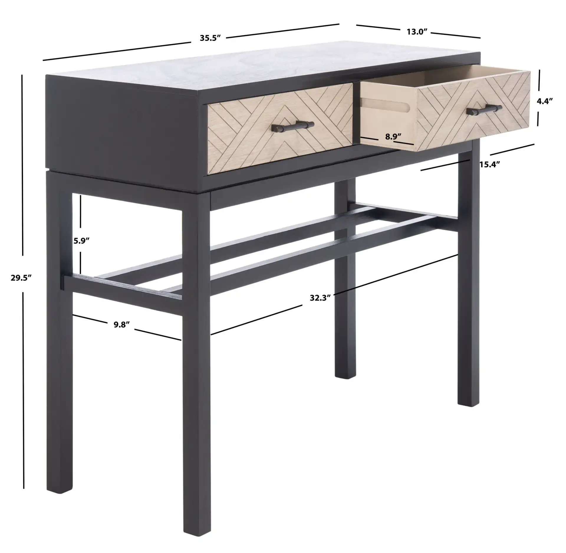 Ajana Two-Drawer Console Table in Black / Greige, detail view