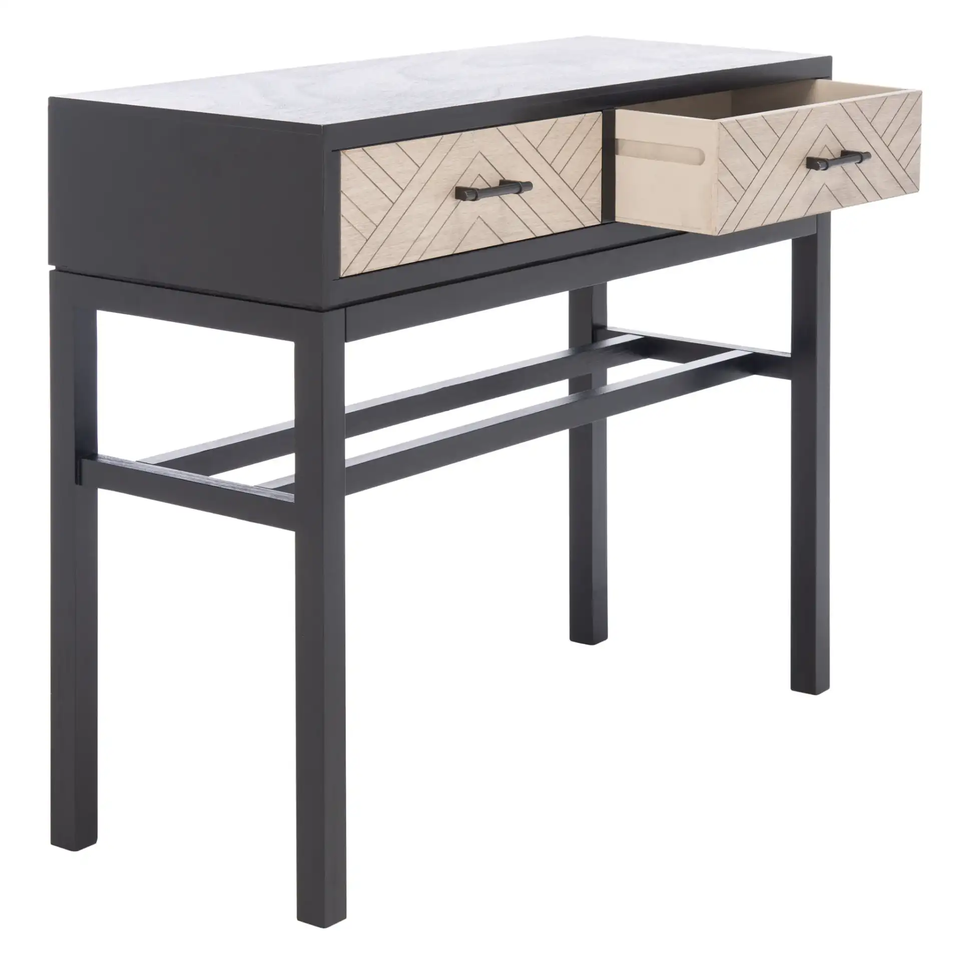 Ajana Two-Drawer Console Table in Black / Greige, detail view