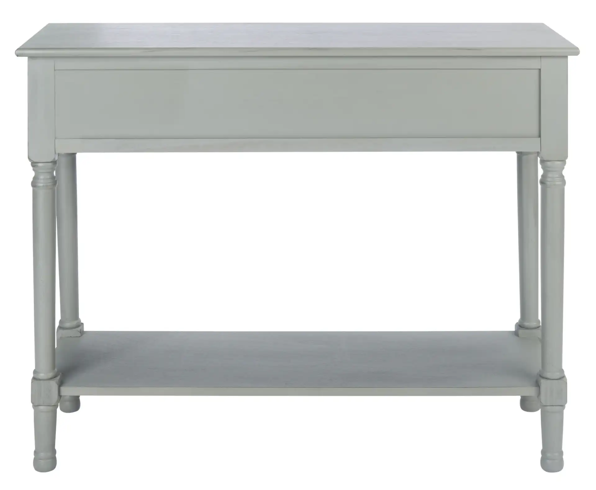 Tate Two-Drawer Console Table in Distressed Gray, detail view