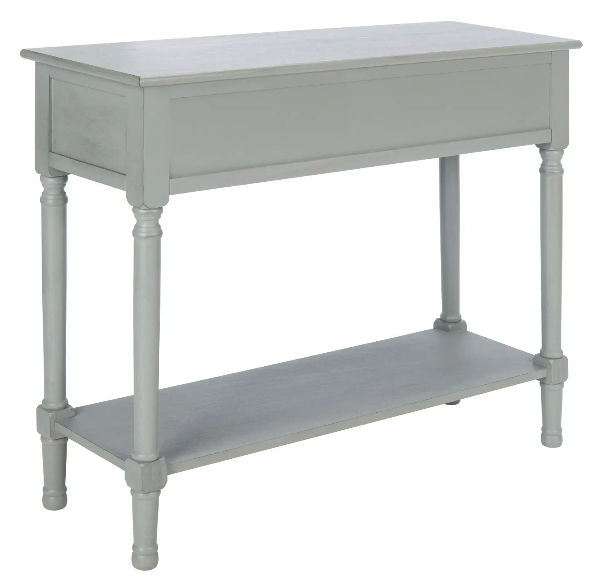 Tate Two-Drawer Console Table in Distressed Gray, detail view