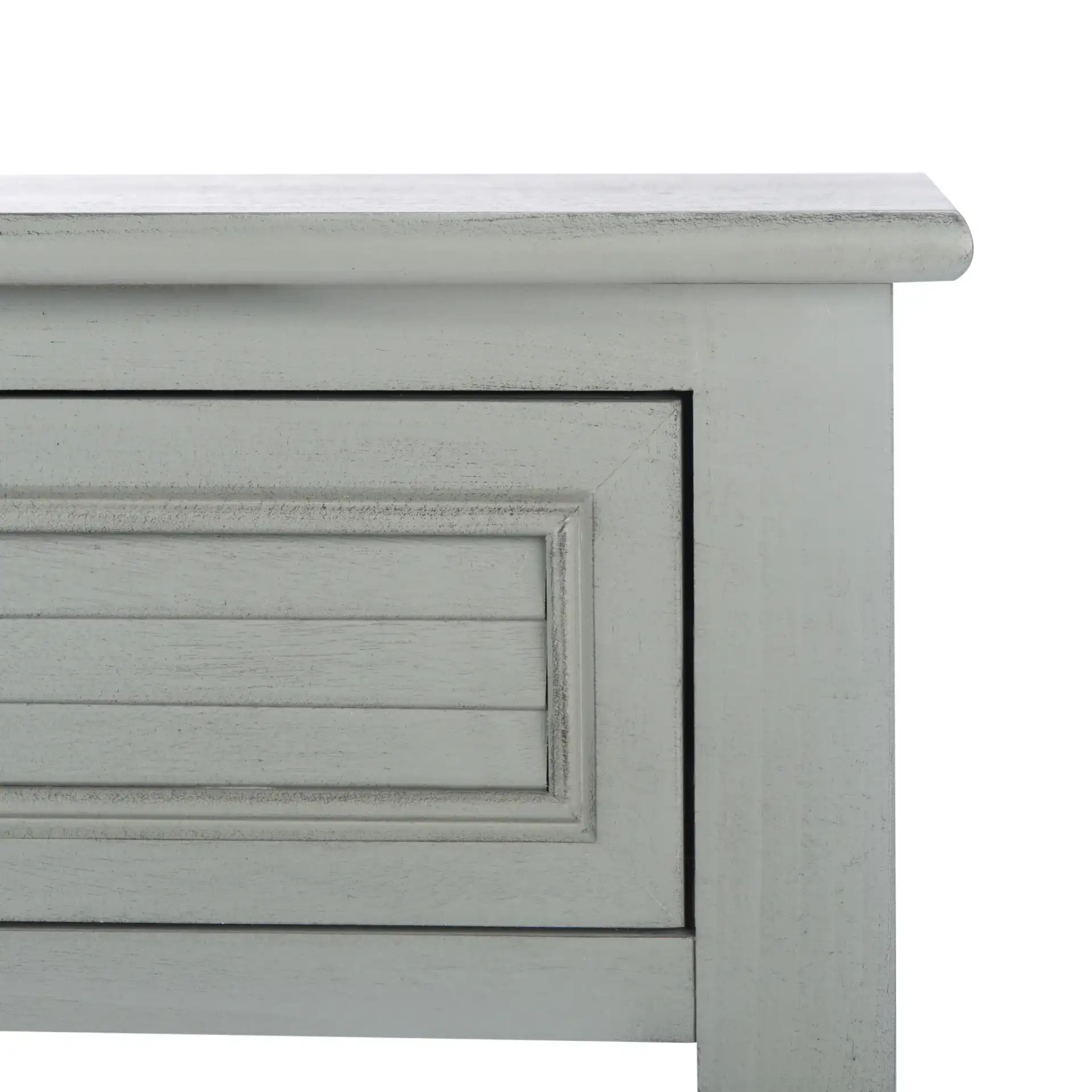 Tate Two-Drawer Console Table in Distressed Gray in a styled room