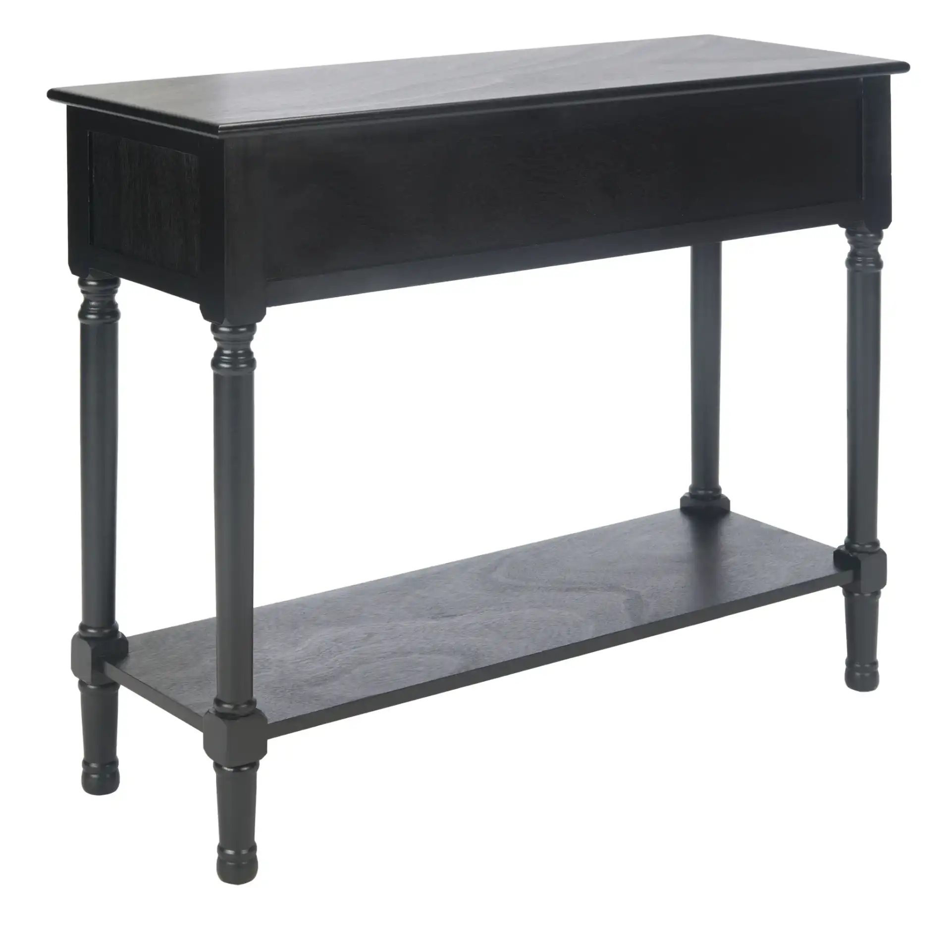Haines Two-Drawer Console Table in Black, detail view